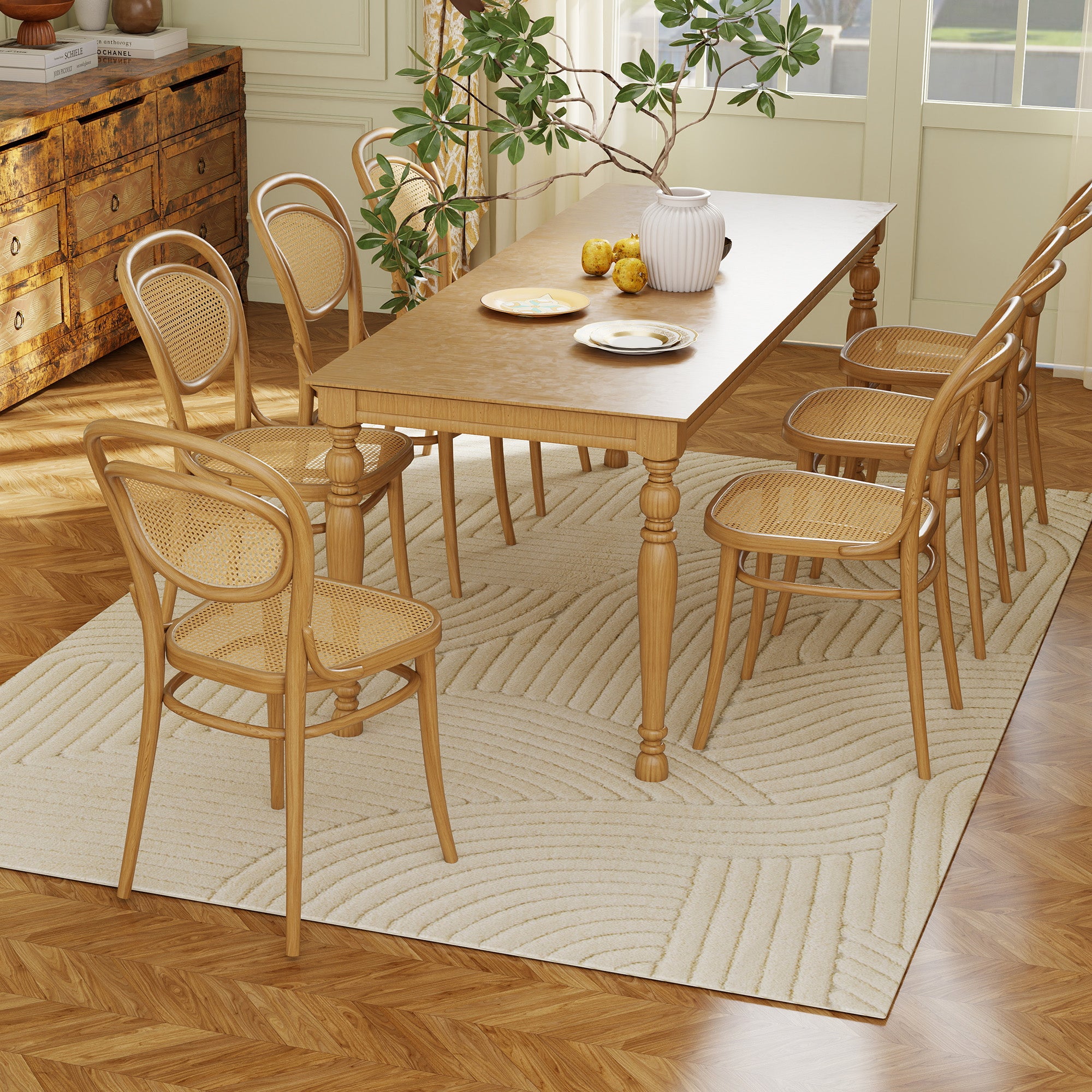 Tapis salon 230 x 160 cm, tapis à poils épais géométrique, moelleux et antidérapant, style moderne, pour salon, chambre à coucher, bureau, crème