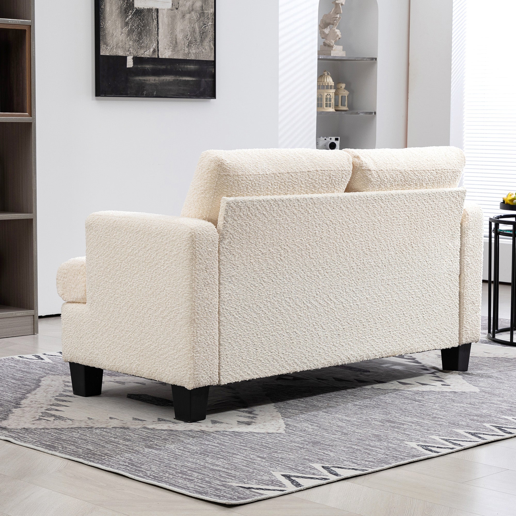 Canapé 2 places canapé de salon 140 cm style moderne avec coussins de dossier amovibles et accoudoirs, mini sofa pour chambre, appartement, petit espace, beige