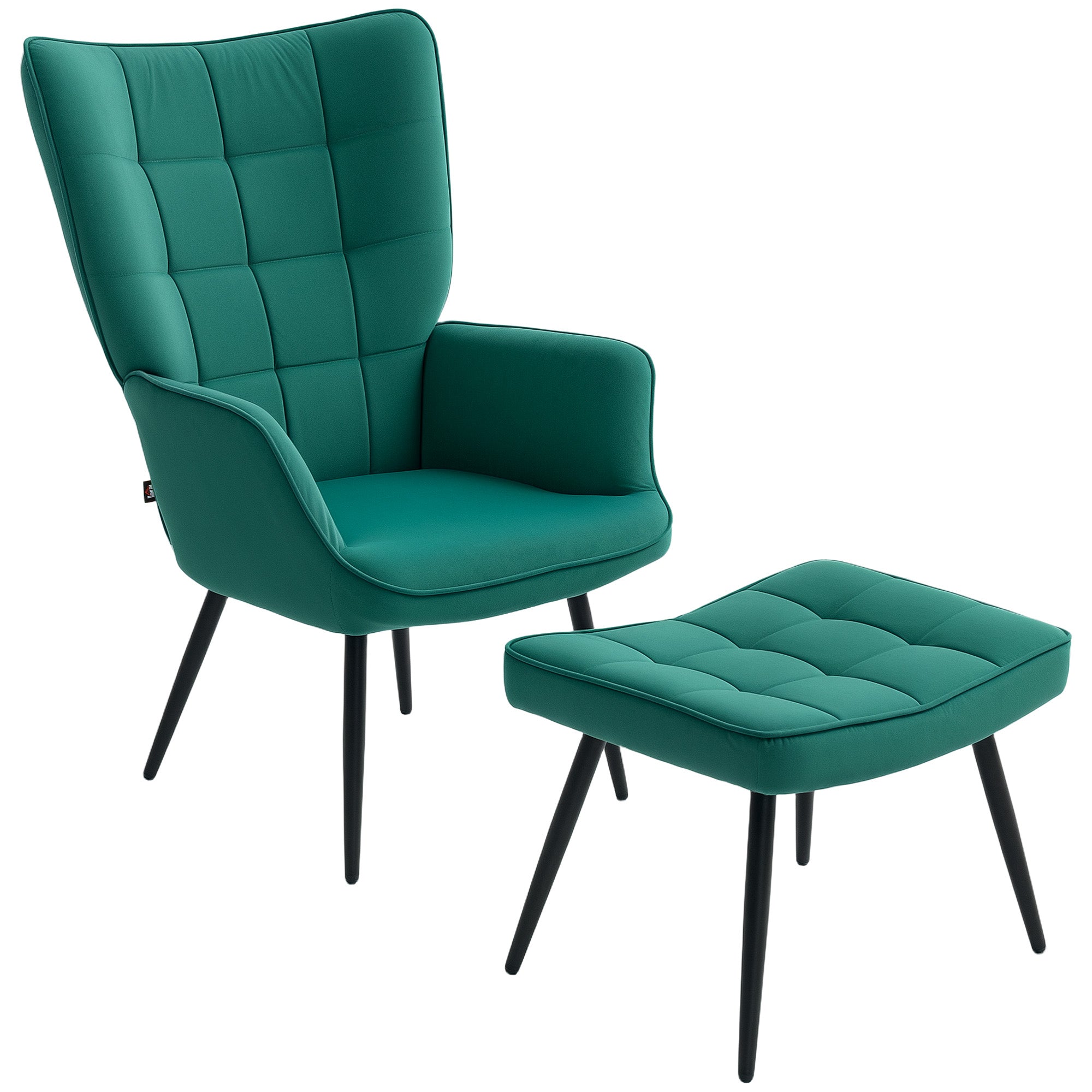 Fauteuil relax avec repose-pieds assorti style scandinave piètement métal noir revêtement aspect velours - Vert