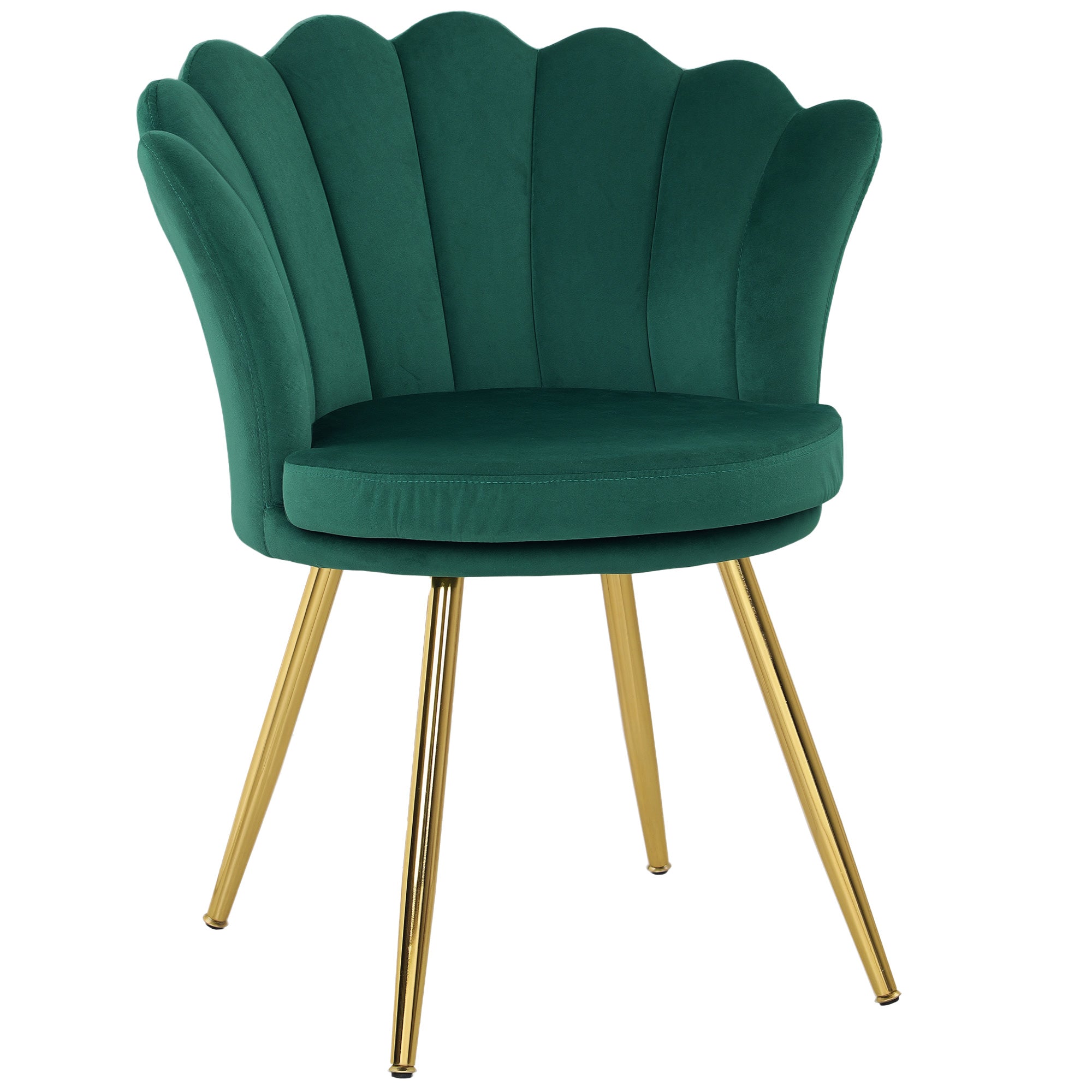 Fauteuil coquillage chaise coiffeuse fauteuil en velours fauteuil de salon avec pieds en métal doré pour salon chambre et salle à manger 67l x 64P x 77H cm vert