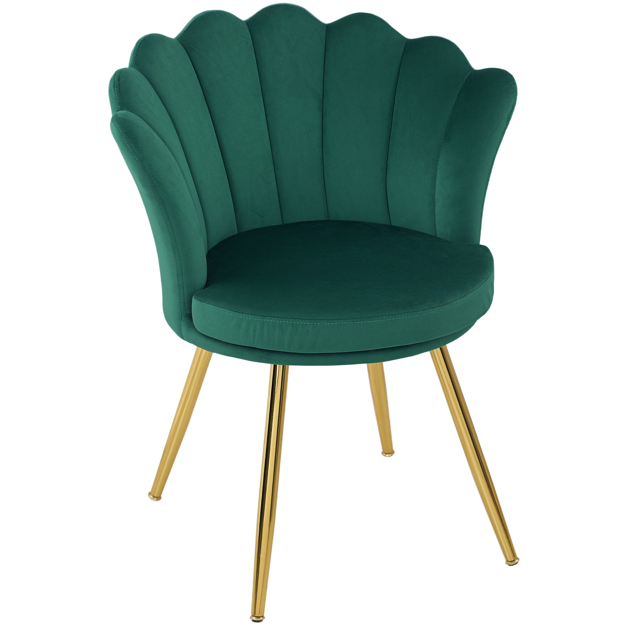 Fauteuil coquillage chaise coiffeuse fauteuil en velours fauteuil de salon avec pieds en métal doré pour salon chambre et salle à manger 67l x 64P x 77H cm vert