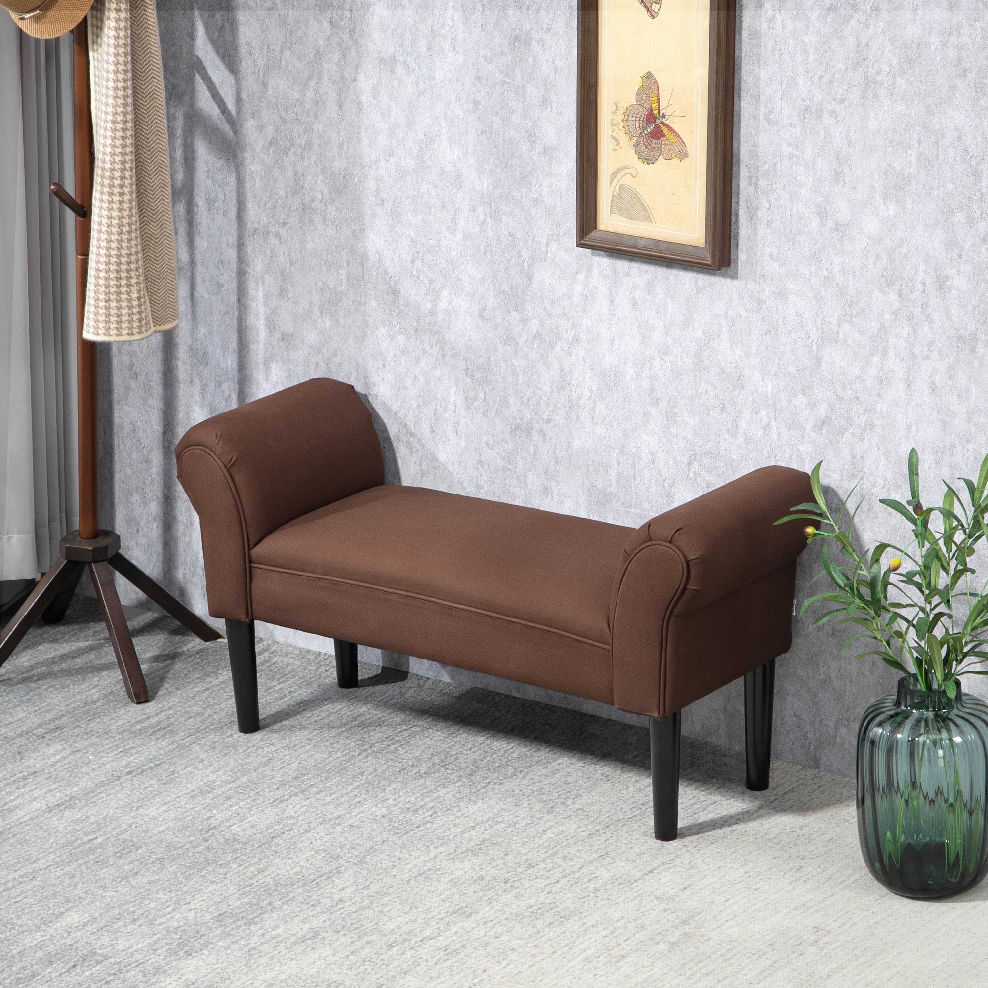 Banc Entrée Bout de Lit Rembourré pour Chambre à Coucher, Tissu à Voile, Marron, 102 x 36 x 51 cm
