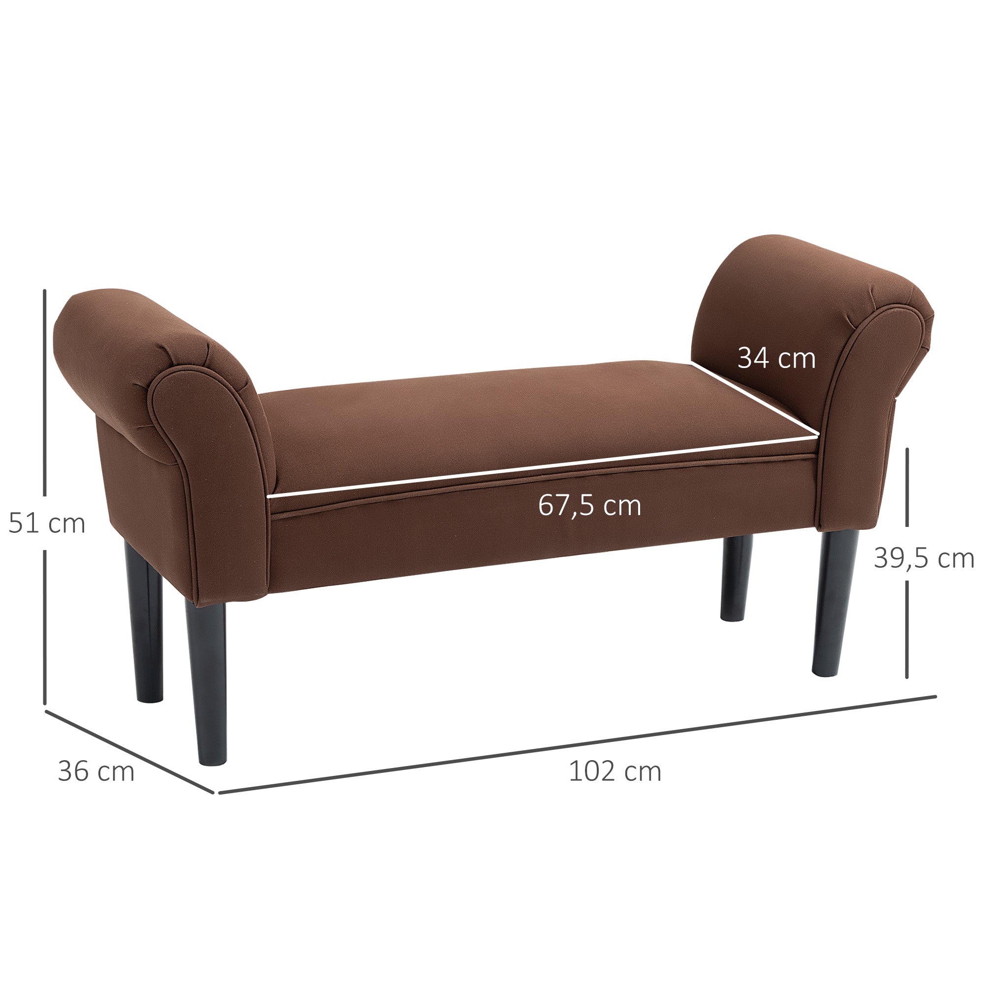 Banc Entrée Bout de Lit Rembourré pour Chambre à Coucher, Tissu à Voile, Marron, 102 x 36 x 51 cm