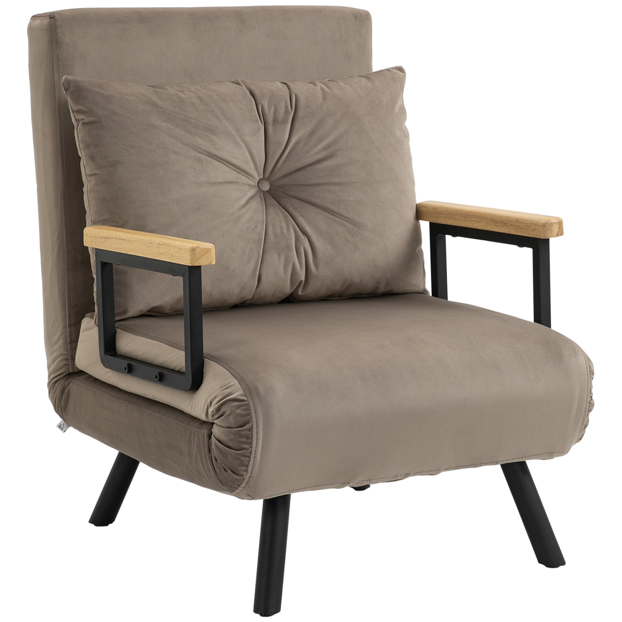 Fauteuil convertible 1 place chauffeuse 4 en 1 canapé convertible fauteuil lit avec dossier réglable en 5 positions, coussin inclus, canapé-lit 1 place pour invités, salon, charge 120 kg marron