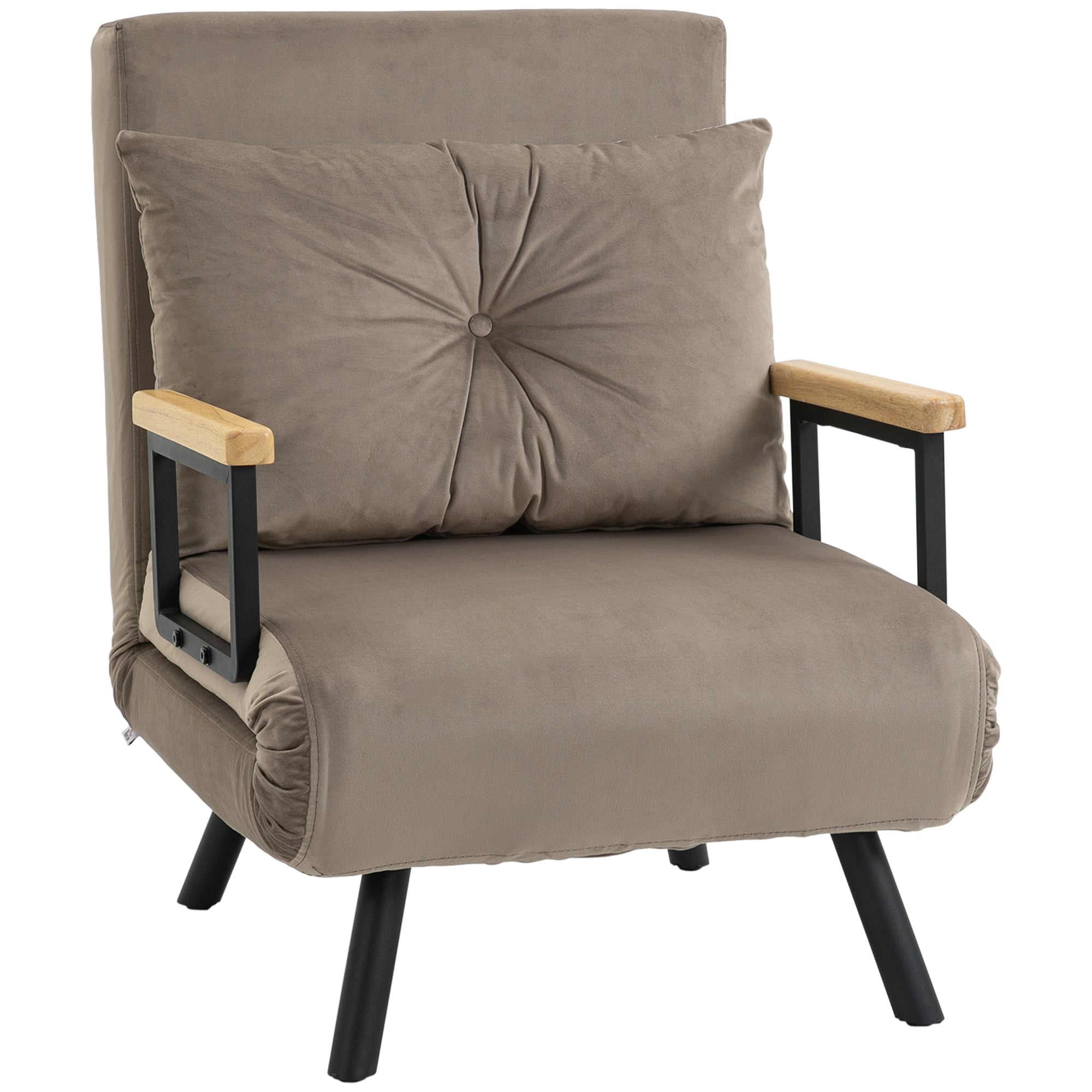 Fauteuil convertible 1 place chauffeuse 4 en 1 canapé convertible fauteuil lit avec dossier réglable en 5 positions, coussin inclus, canapé-lit 1 place pour invités, salon, charge 120 kg marron