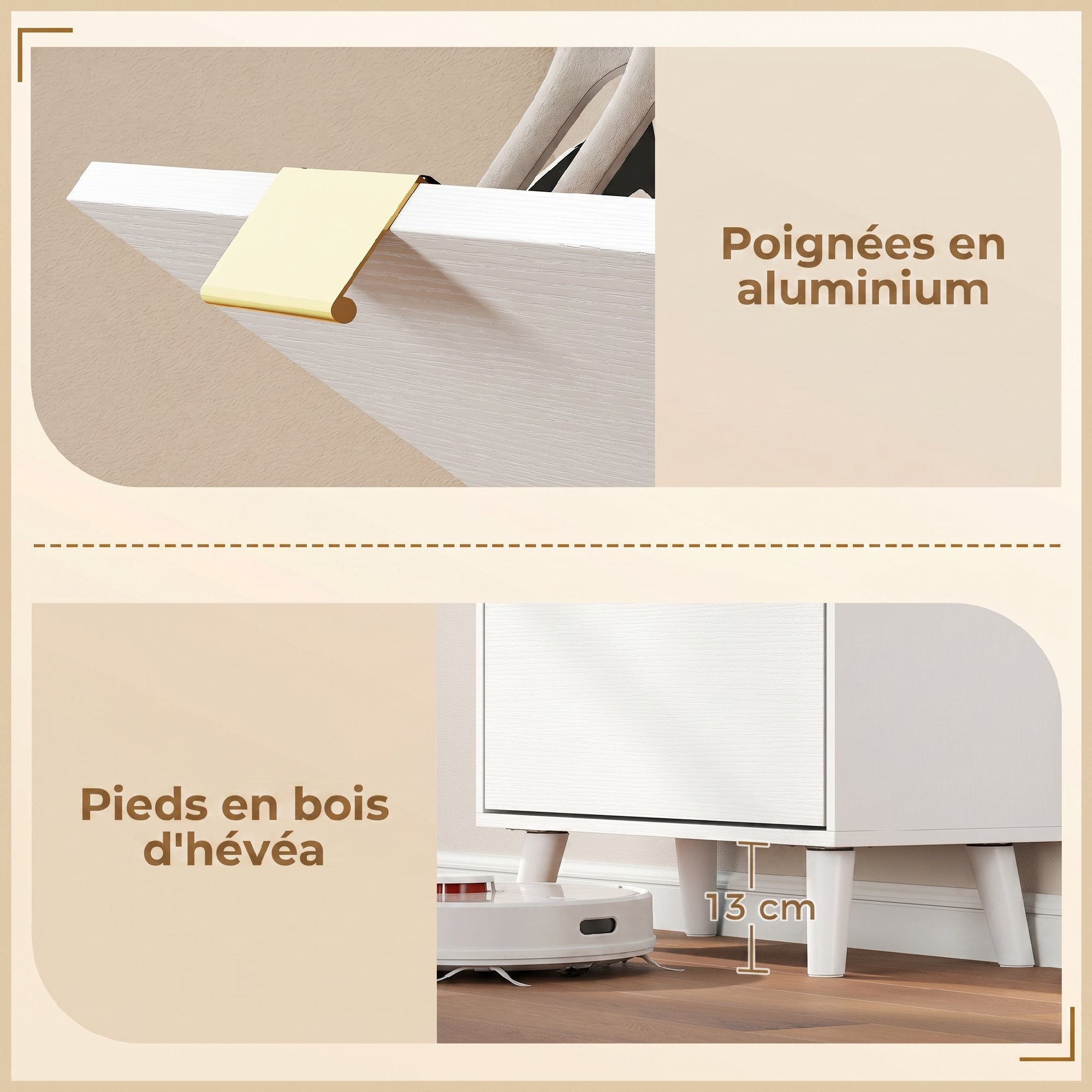 Meuble à chaussures 12 paires, armoire à chaussures étroite avec 2 tiroirs rabattables, étagères réglables et plateau supérieur, pieds en bois d'hévéa, pour couloir, entrée, 70x30x120cm, blanc