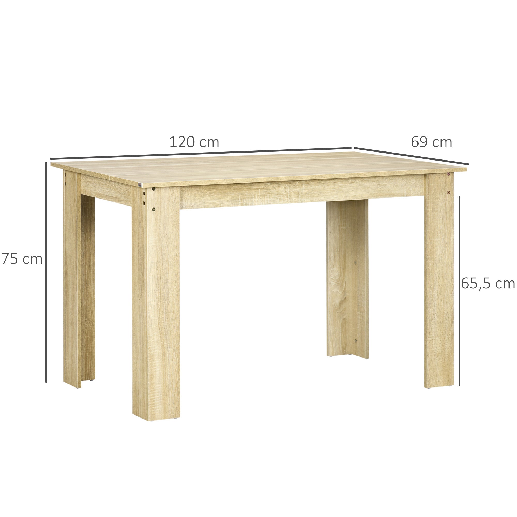Table à manger rectangulaire pour 4 à 6 personnes, table de cuisine, 120 x 69 x 75 cm, style moderne, pieds triangulaires plus stable, chêne