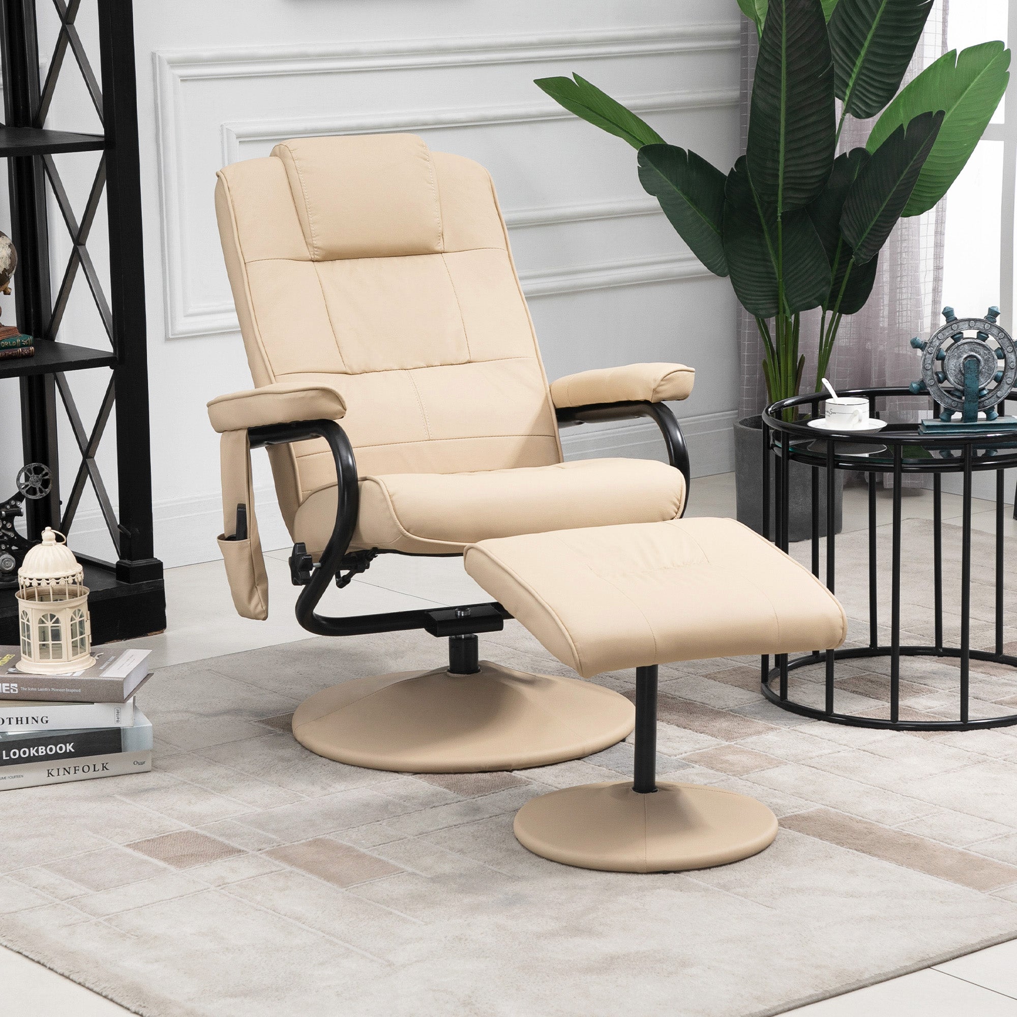 Fauteuil de Massage et Relaxation électrique pivotant inclinable avec Repose-Pied revêtement synthétique Beige