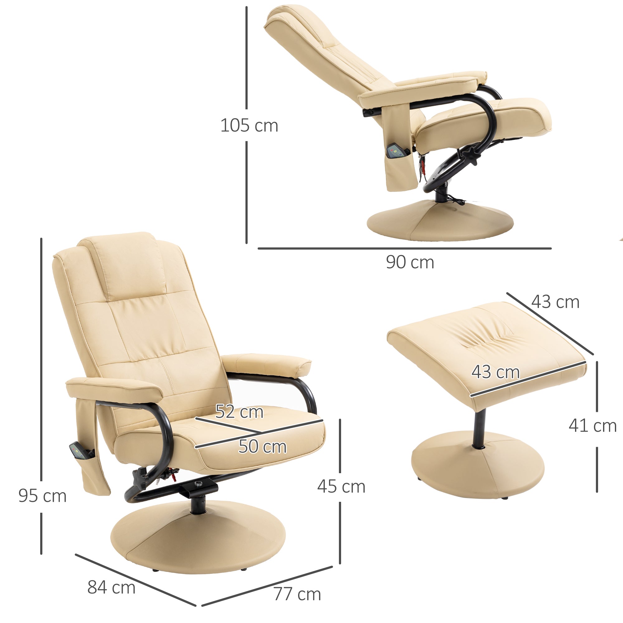 Fauteuil de Massage et Relaxation électrique pivotant inclinable avec Repose-Pied revêtement synthétique Beige