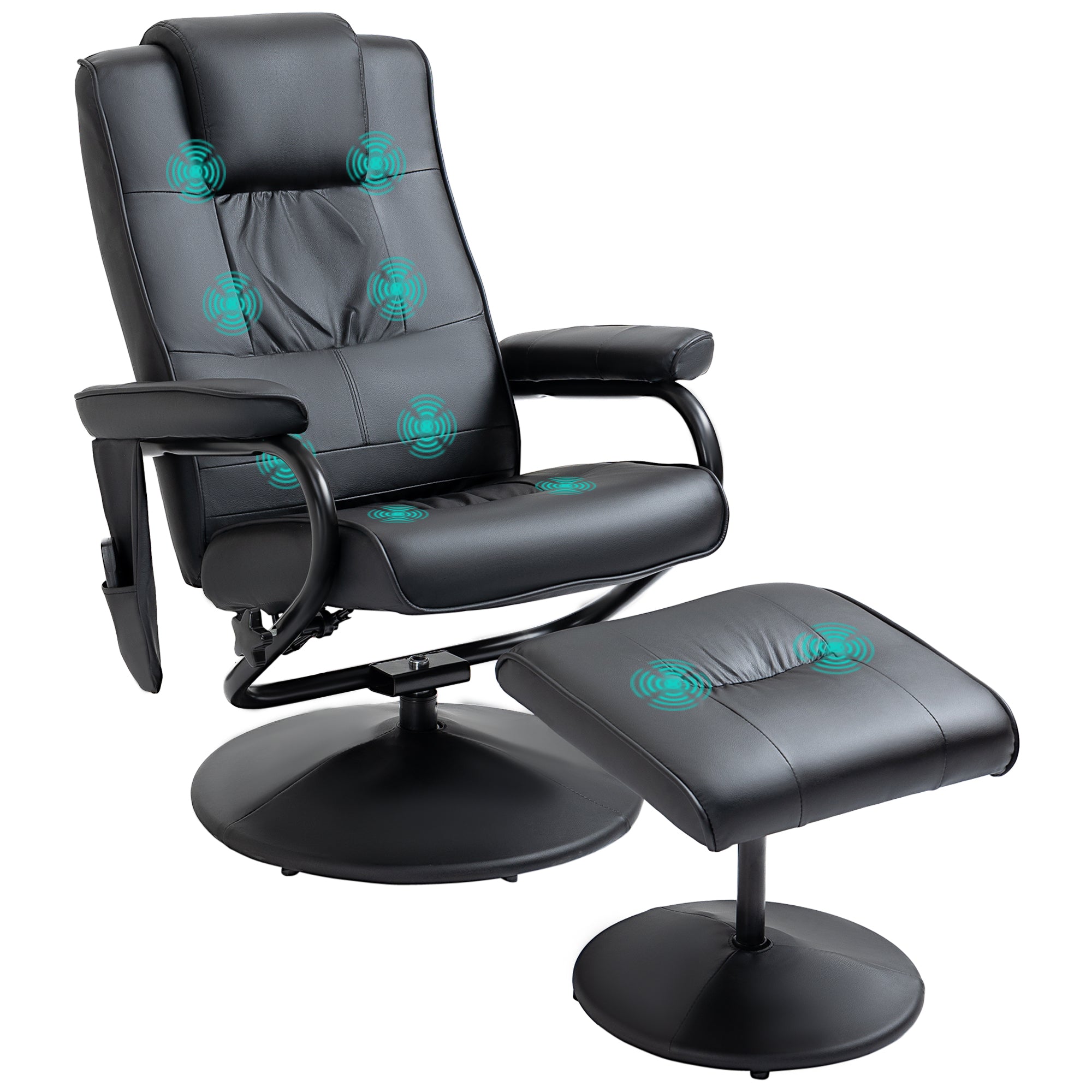 Fauteuil de Massage et Relaxation électrique pivotant inclinable avec Repose-Pied revêtement synthétique Noir