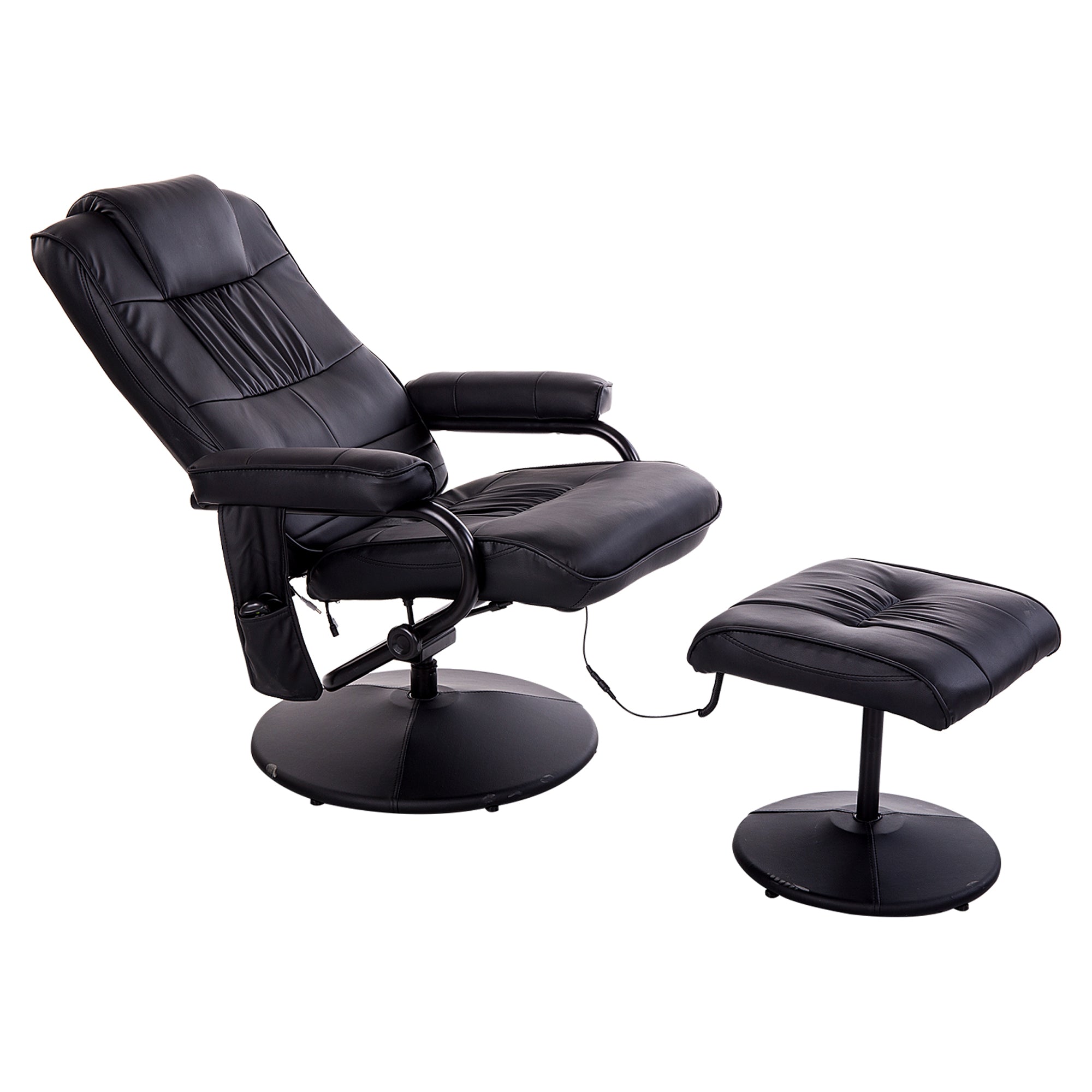 Fauteuil de Massage et Relaxation électrique pivotant inclinable avec Repose-Pied revêtement synthétique Noir