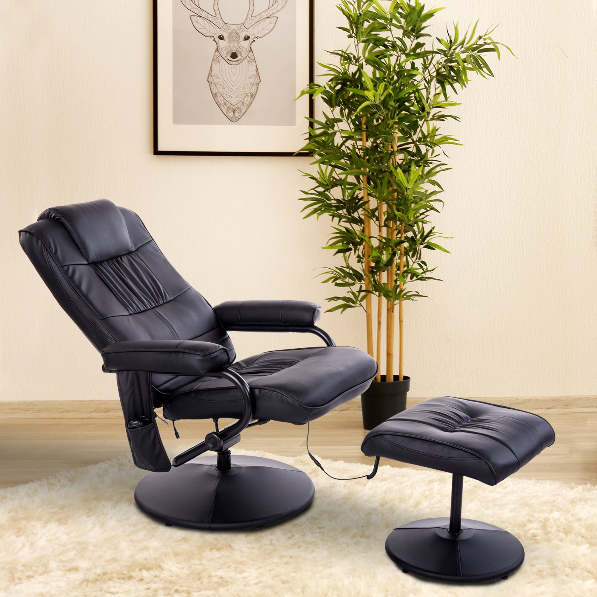 Fauteuil de Massage et Relaxation électrique pivotant inclinable avec Repose-Pied revêtement synthétique Noir