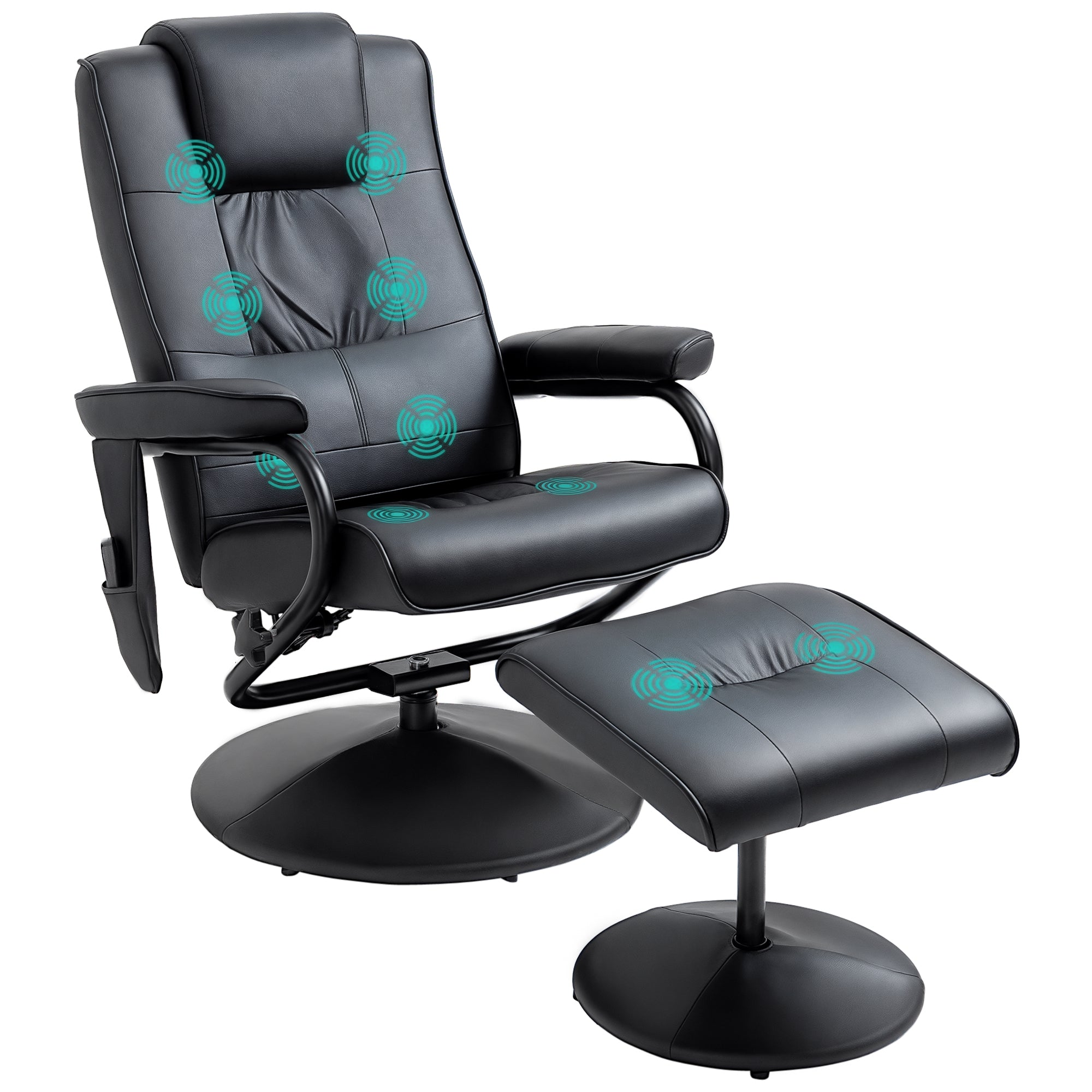 Fauteuil de Massage et Relaxation électrique pivotant inclinable avec Repose-Pied revêtement synthétique Noir