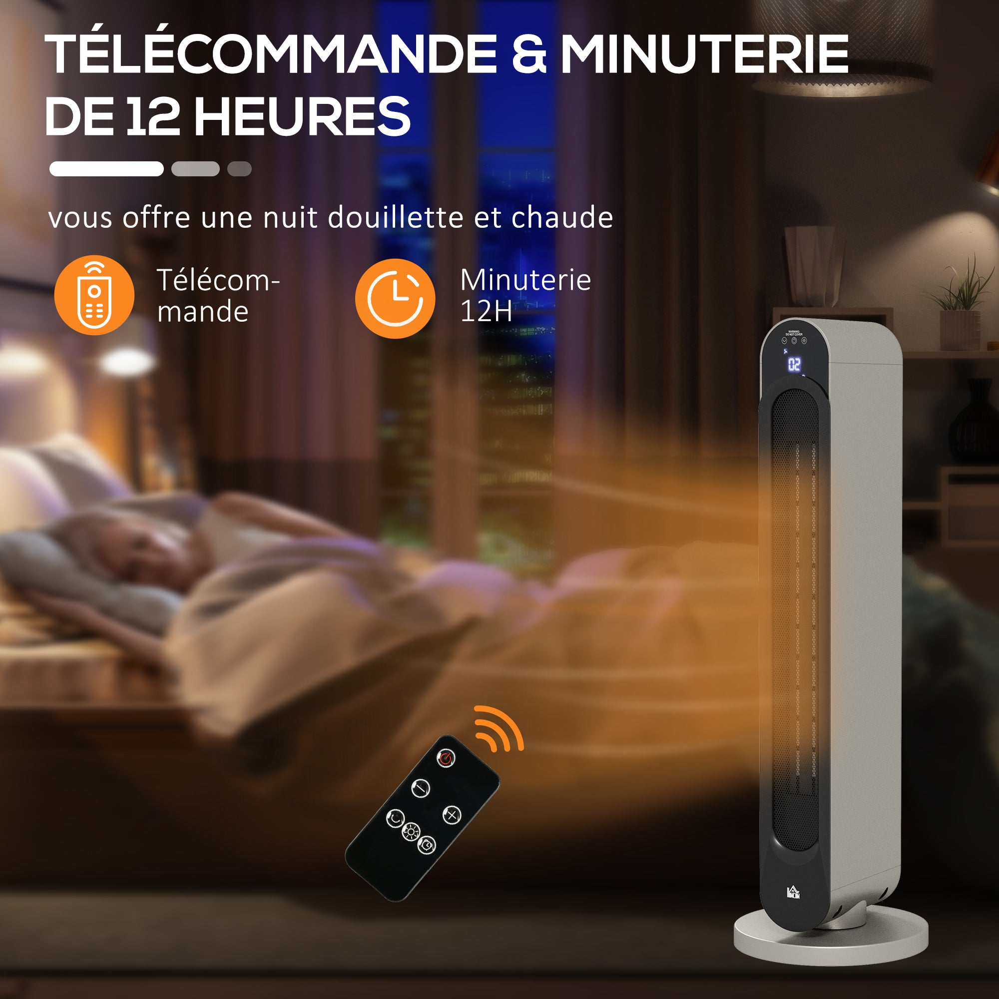 Chauffage soufflant oscillant 1100/2200 W - mini radiateur céramique PTC - télécommande incluse - chauffage d'appoint noir