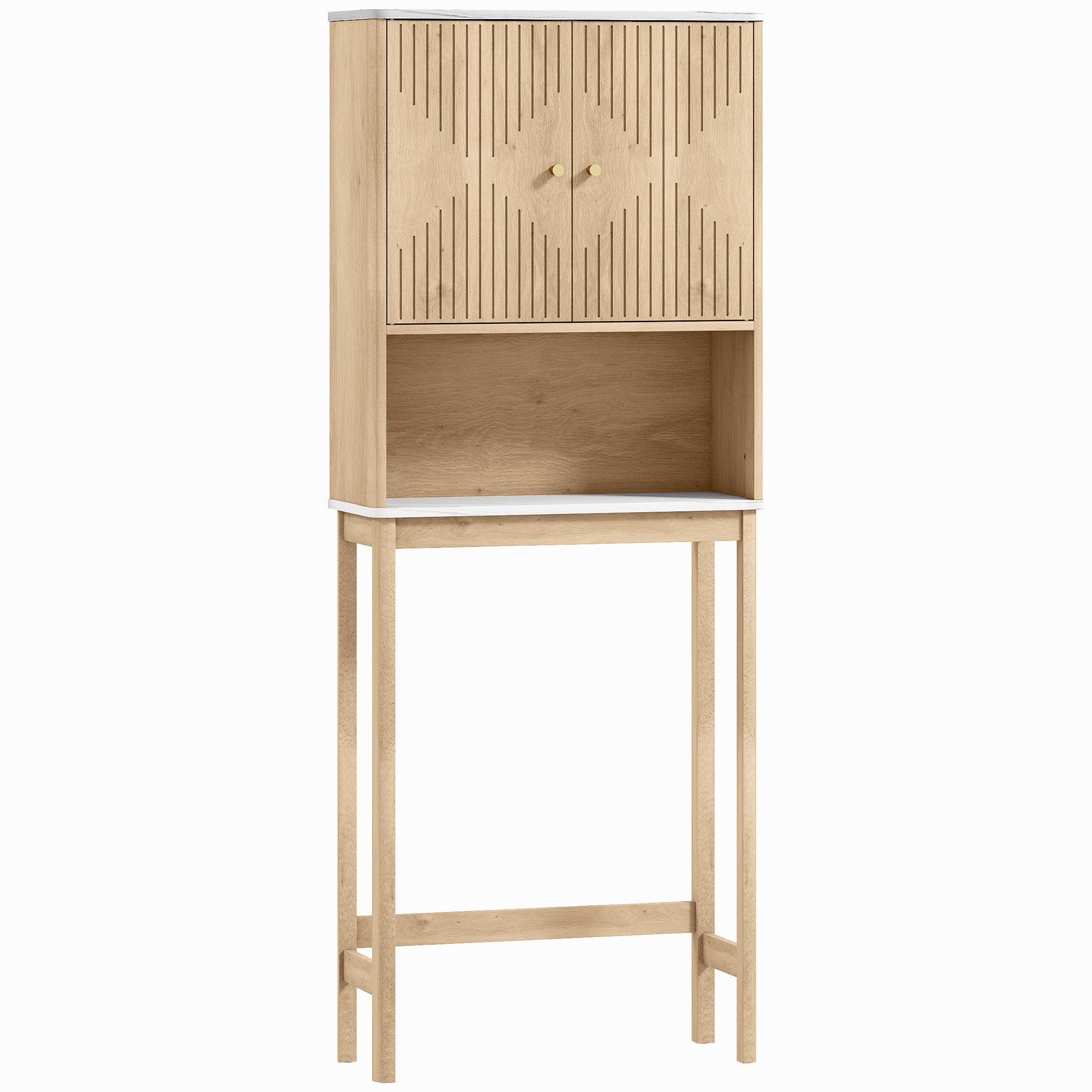 Meuble WC dessus de toilette meuble toilettes WC rangement avec placard à double porte, étagère réglable et étagère ouverte et barre inférieure réglable, 66 x 25 x 168 cm, chêne