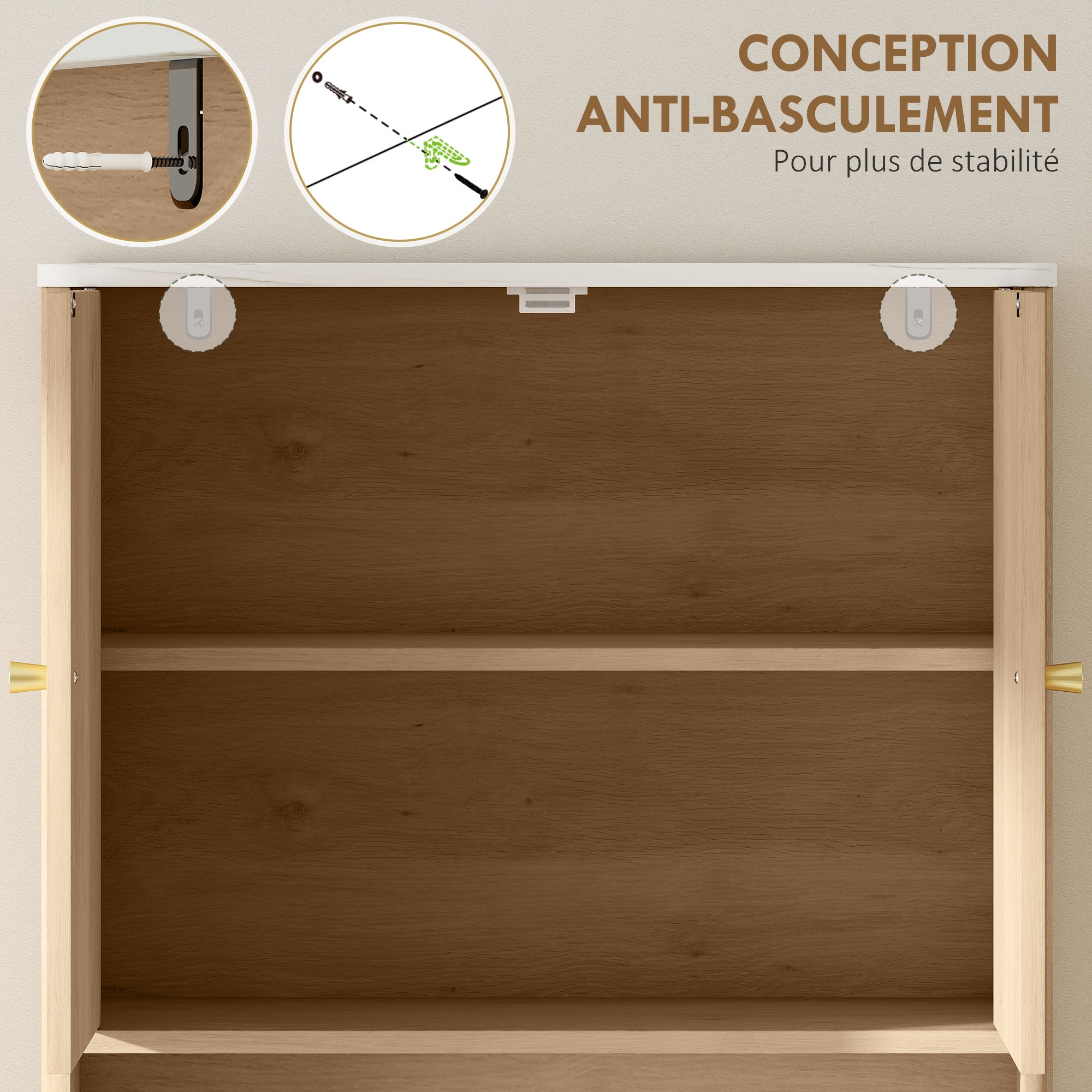 Meuble WC dessus de toilette meuble toilettes WC rangement avec placard à double porte, étagère réglable et étagère ouverte et barre inférieure réglable, 66 x 25 x 168 cm, chêne