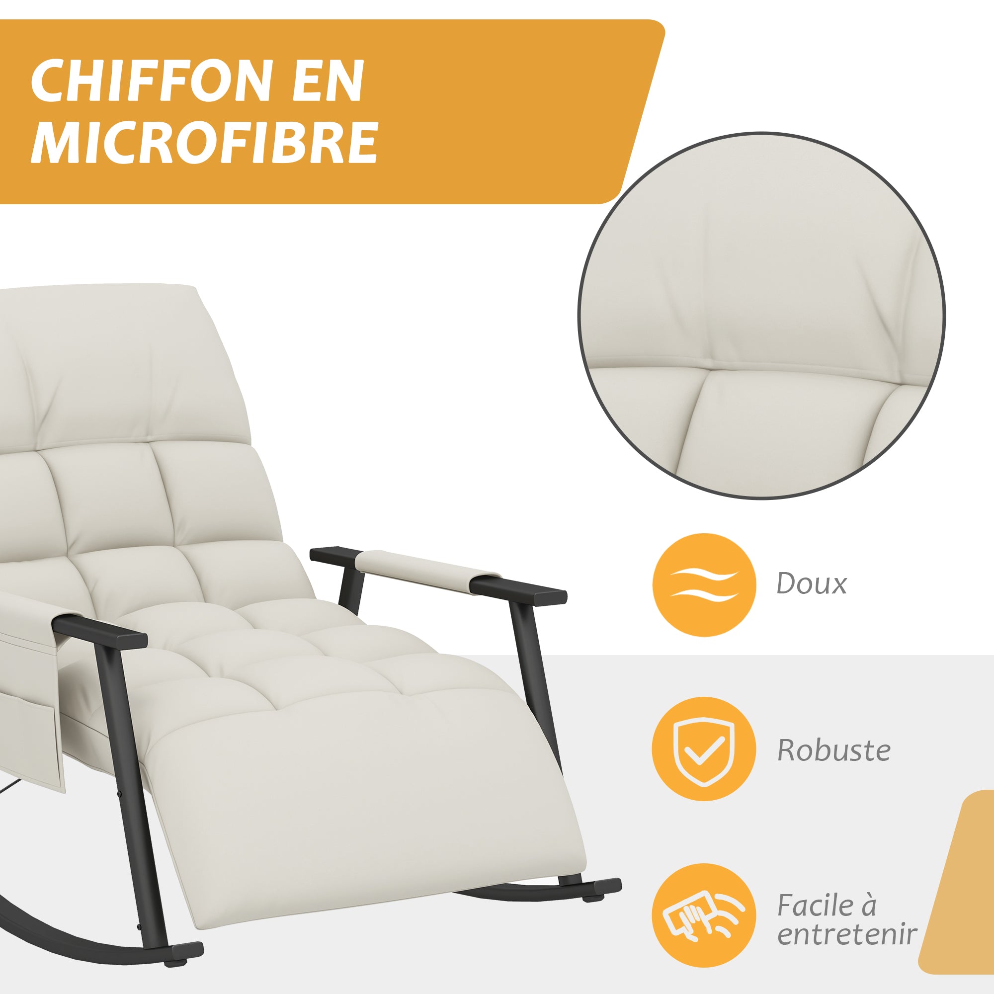 Fauteuil à bascule, fauteuil allaitement, repose-pieds réglable sur 4 positions, dossier réglable sur 5 positions, pour chambre, salon, capacité 120 kg, crème
