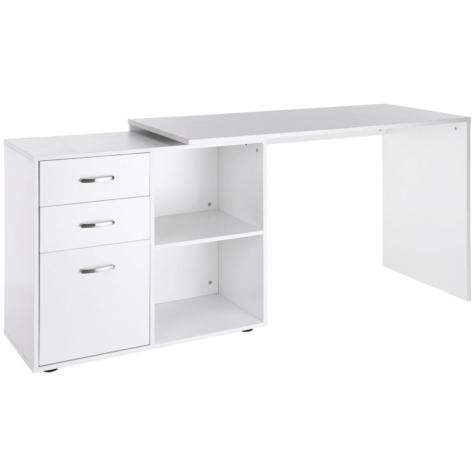 Bureau d'angle bureau droit modulable table de salle à manger 2 en 1 bureau informatique tiroirs x 3 + 2 niches MDF blanc
