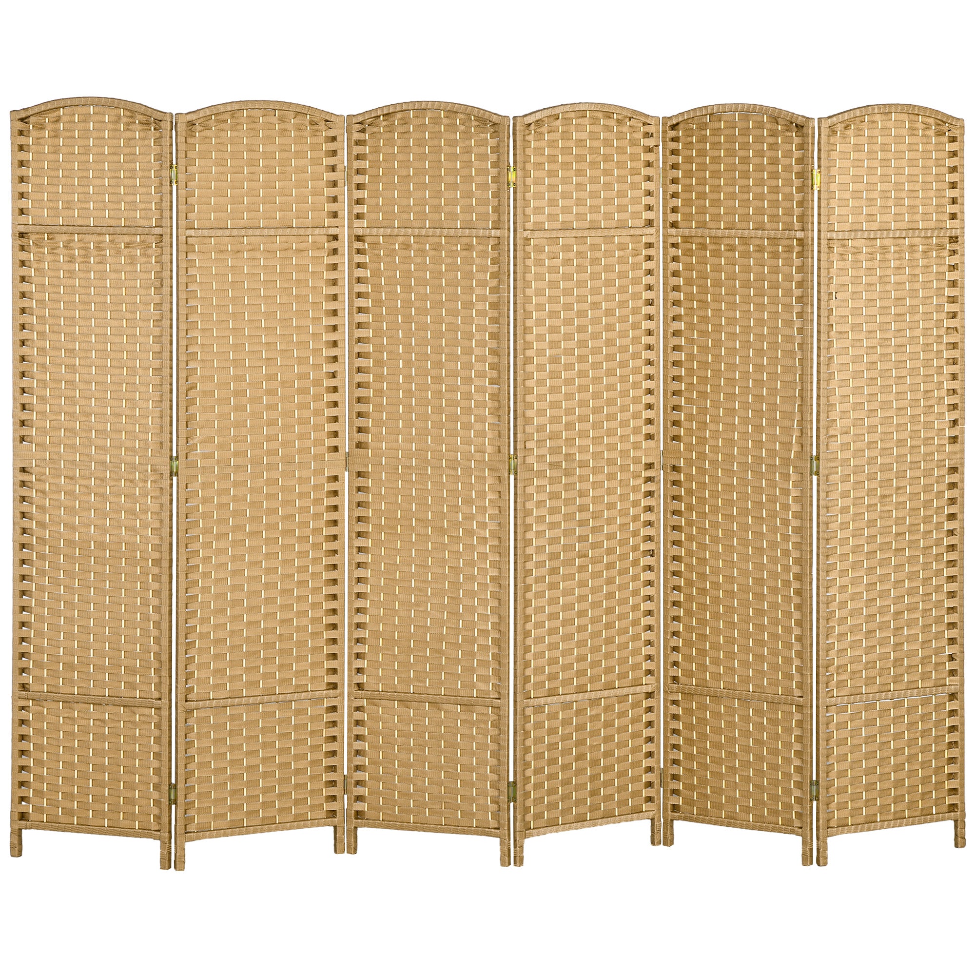 Paravent interieur en bois 6 panneaux 240 x 170 cm séparateur de pièce pliable avec finition tissée, closion de séparation pour salon, chambre à coucher, maison, bois naturel