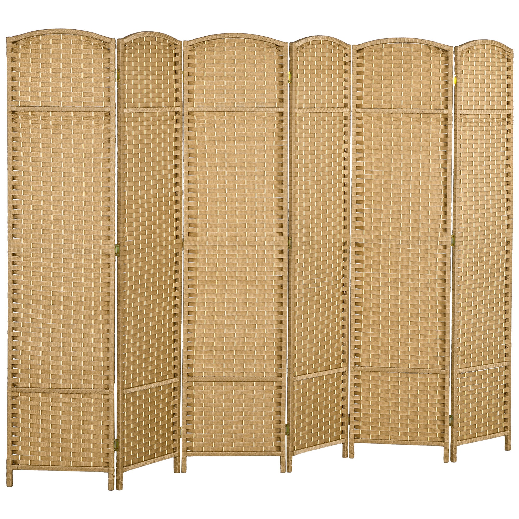 Paravent interieur en bois 6 panneaux 240 x 170 cm séparateur de pièce pliable avec finition tissée, closion de séparation pour salon, chambre à coucher, maison, bois naturel