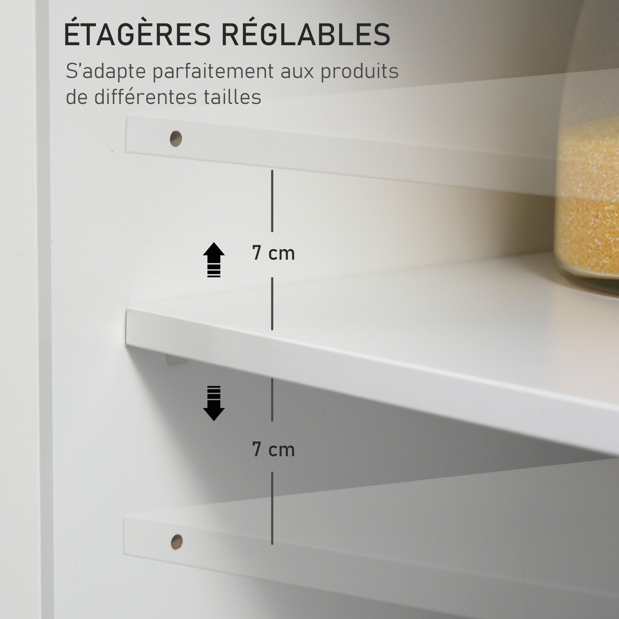 Desserte de cuisine ilôt cuisine avec plan de travail étagère range-bouteilles porte-torchons 2 tiroirs placard 2 portes MDF blanc hévéa