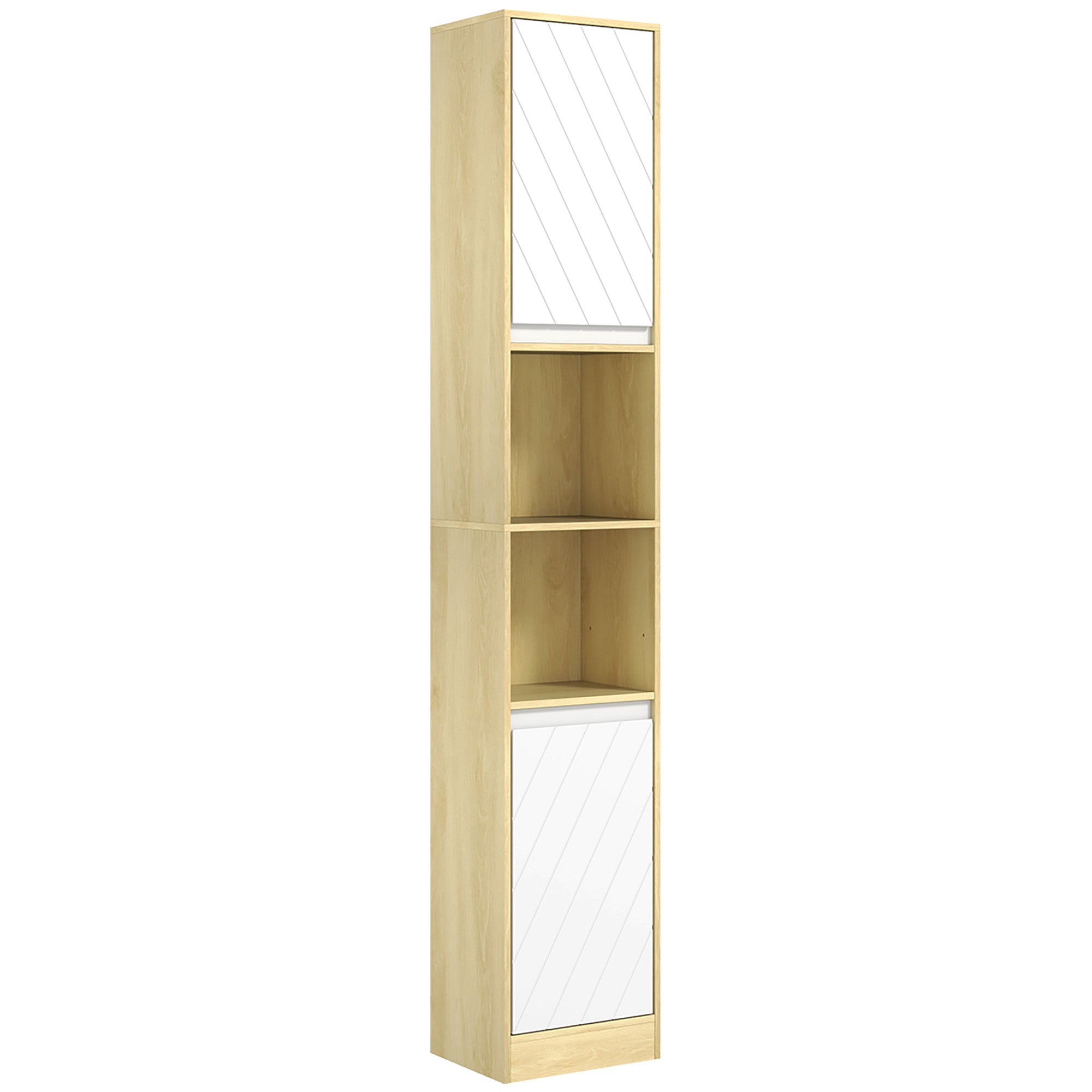 Meuble colonne rangement salle de bain style cosy 30 x 24 x 170 cm 2 portes étagère 2 niches chêne clair blanc