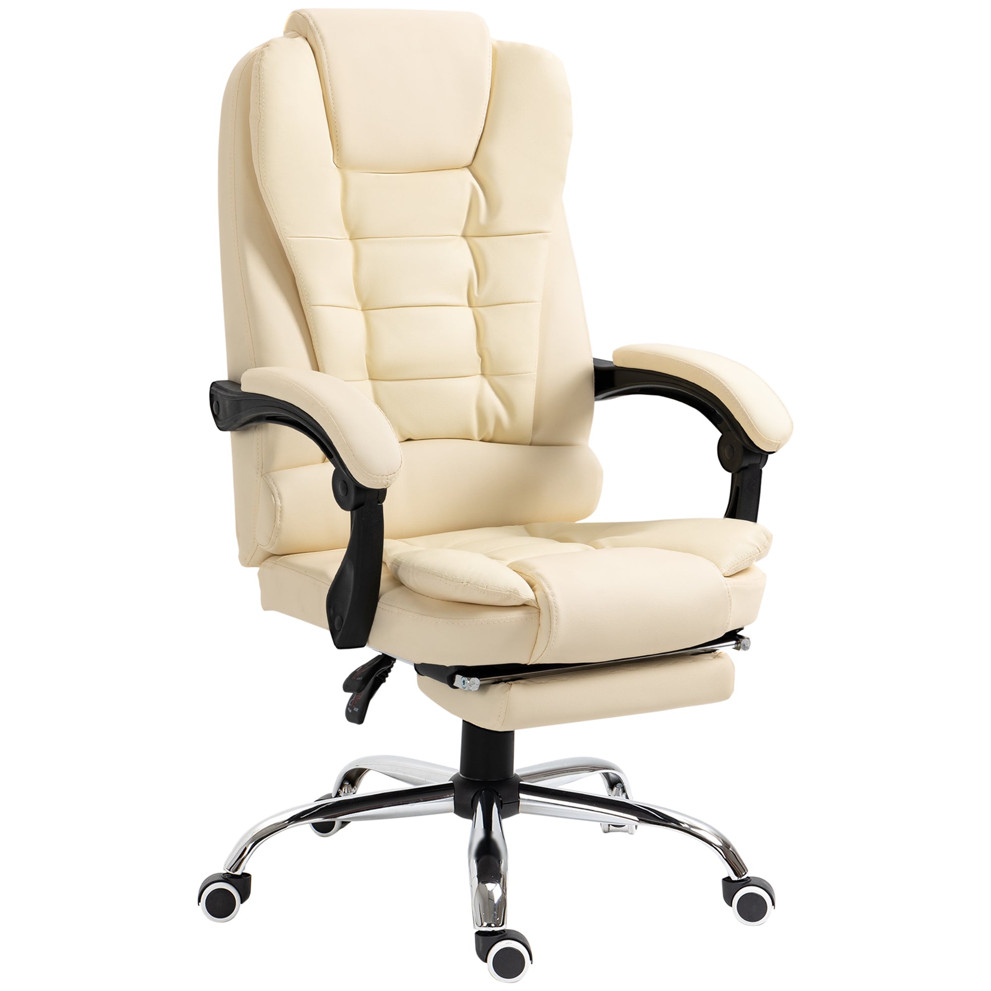 Fauteuil de bureau fauteuil manager grand confort dossier inclinable roulettes PU 64,5 x 69 x 117 cm crème