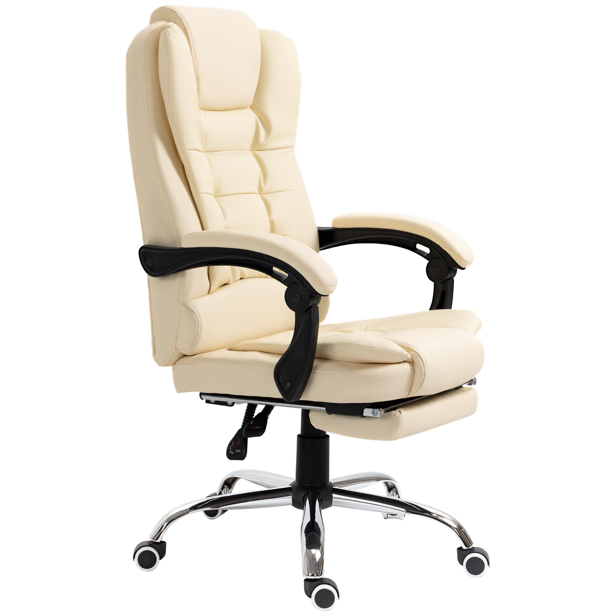 Fauteuil de bureau fauteuil manager grand confort dossier inclinable roulettes PU 64,5 x 69 x 117 cm crème