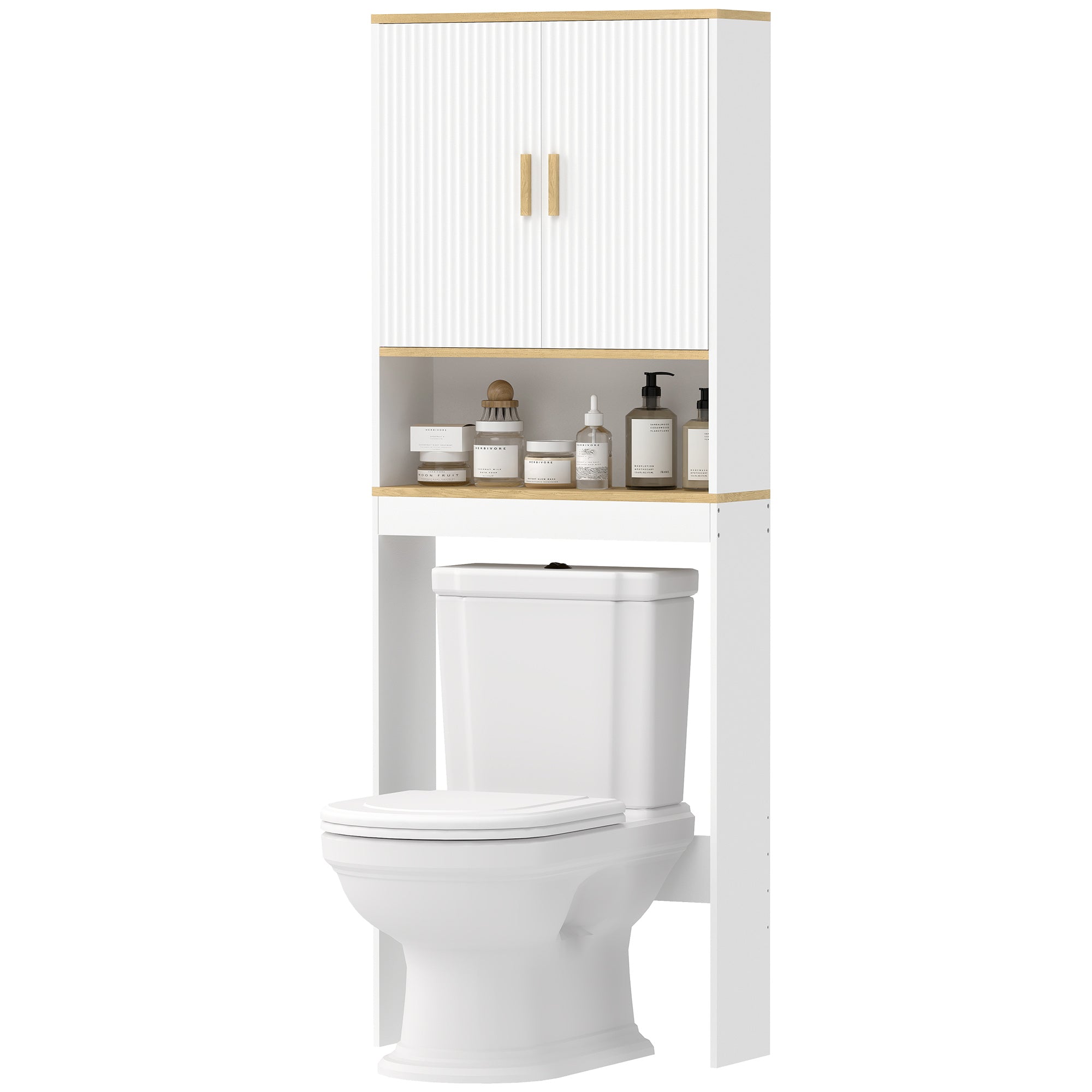 Meuble WC rangement au-dessus des toilettes à 3 niveaux, étagère de toilettes avec étagères réglables, meuble de salle de bain, 64 x 20 x 170,5 cm, blanc et chêne