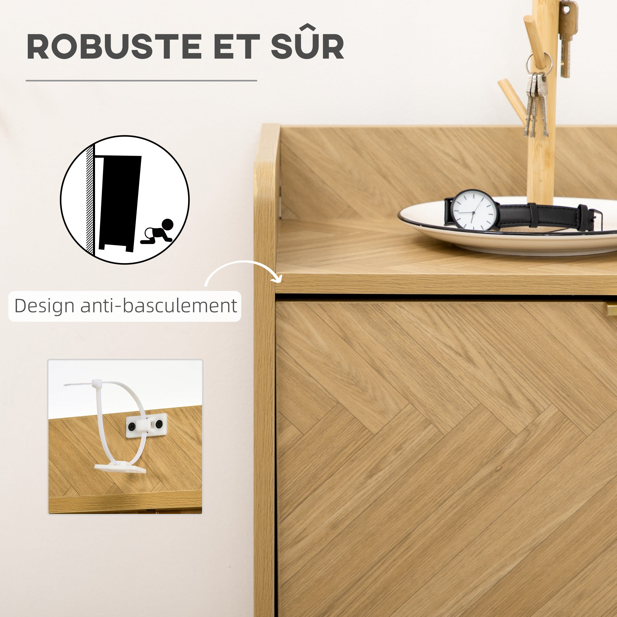 Meuble à chaussures à 2 abattants, étagère à chaussures style vintage, pour petit entrée, salon, chambre, 70 x 30 x 120 cm