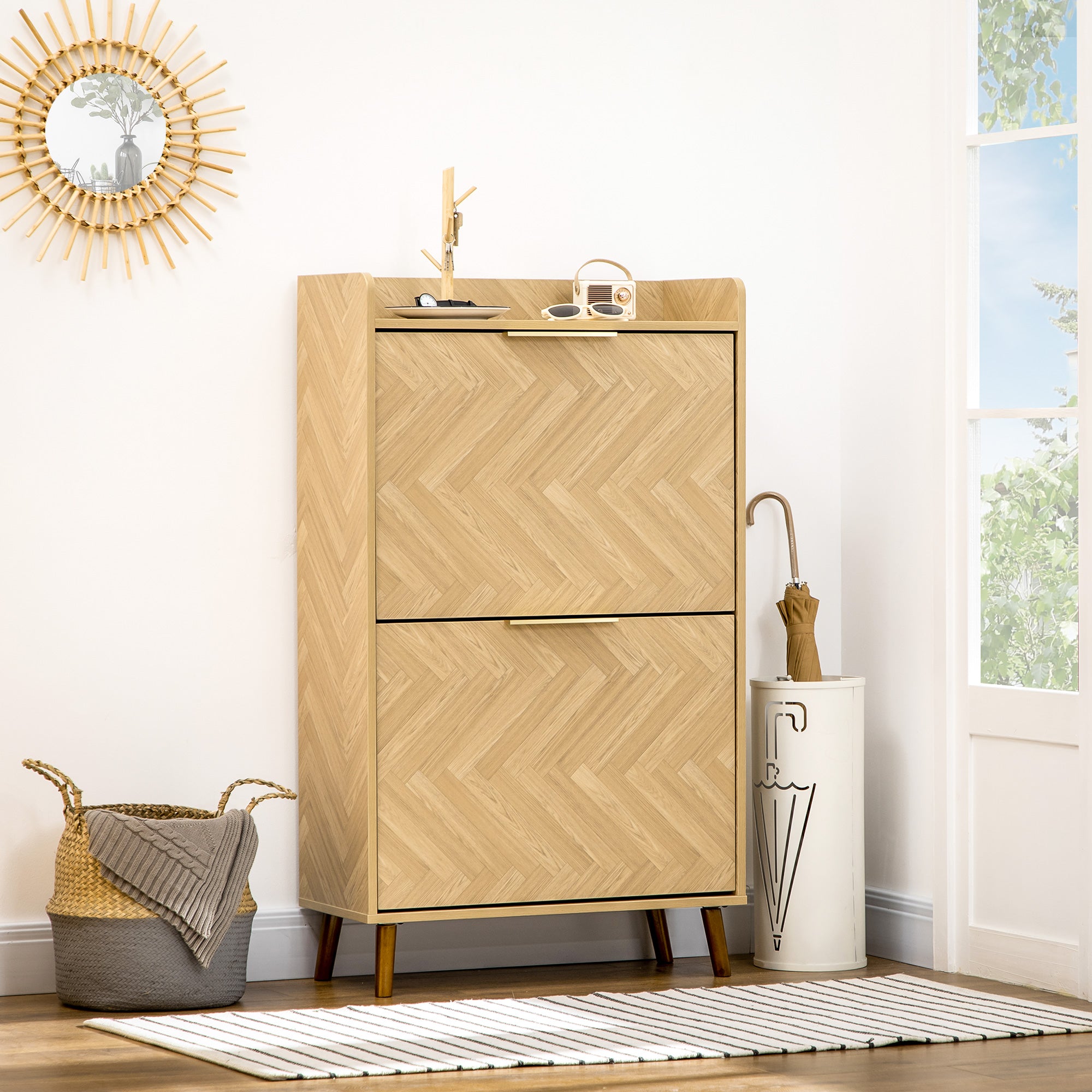 Meuble à chaussures à 2 abattants, étagère à chaussures style vintage, pour petit entrée, salon, chambre, 70 x 30 x 120 cm