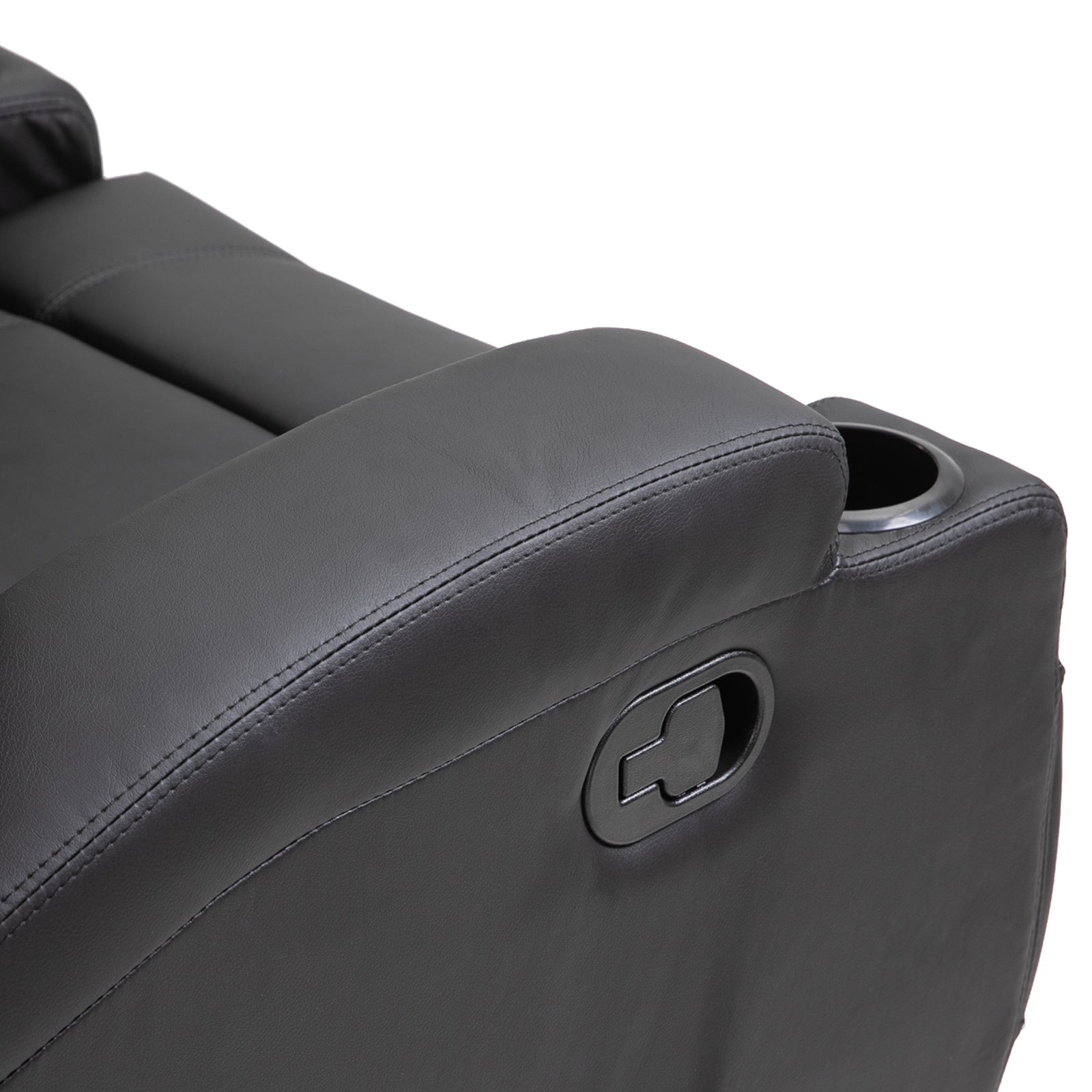 Fauteuil de massage inclinable, fauteuil de relaxation, dossier et repose-pieds réglable manuellement, fonction bascule, télécommande, pivotant à 360°, porte-gobelets et poches latérales, noir