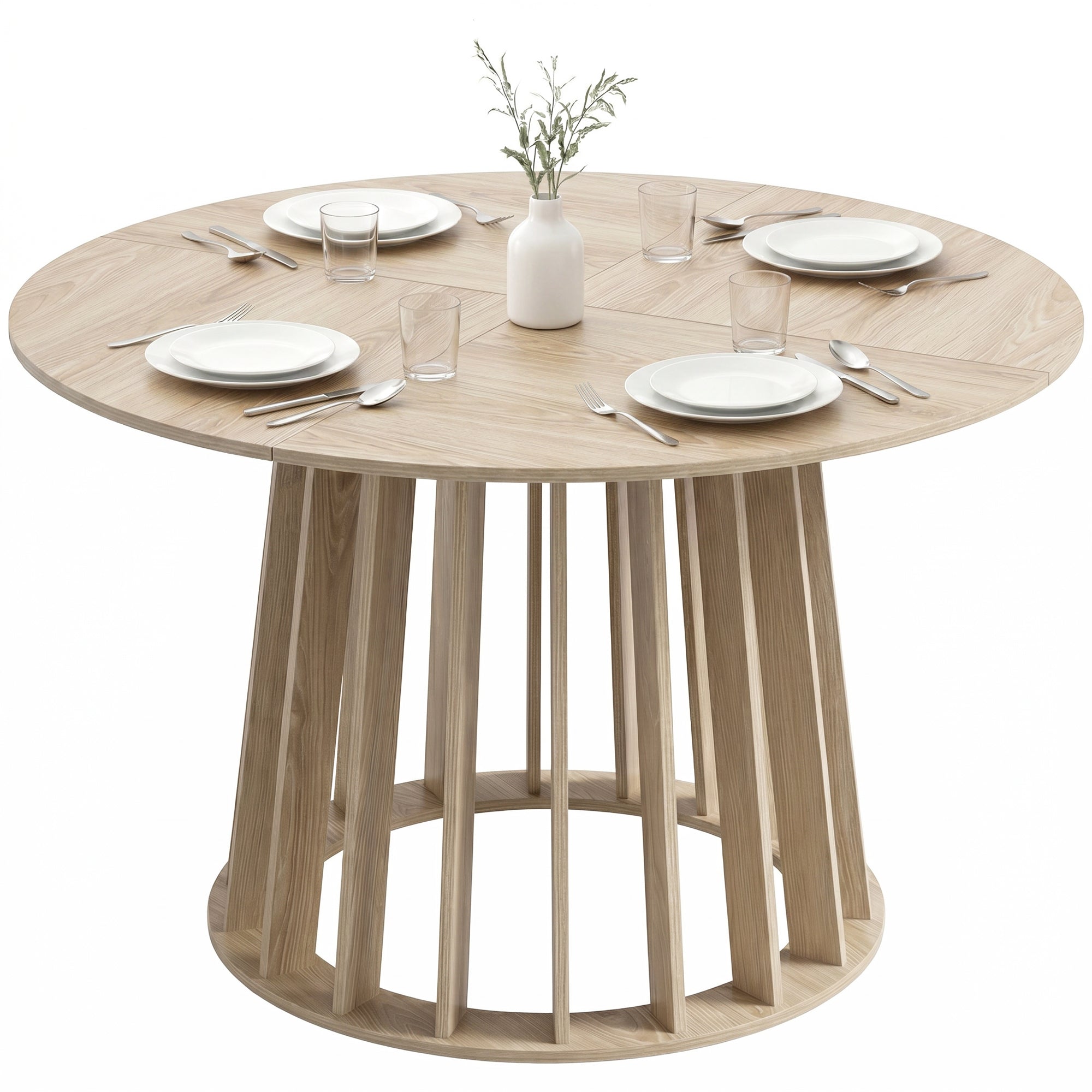 Table à Manger Ronde pour 4 à 6 Personnes, Ø 120 x 75 cm, Table de Cuisine avec Piétement à Lattes Robuste, Style Moderne, pour Salle à Manger, Cuisine, Salon, Bois Naturel
