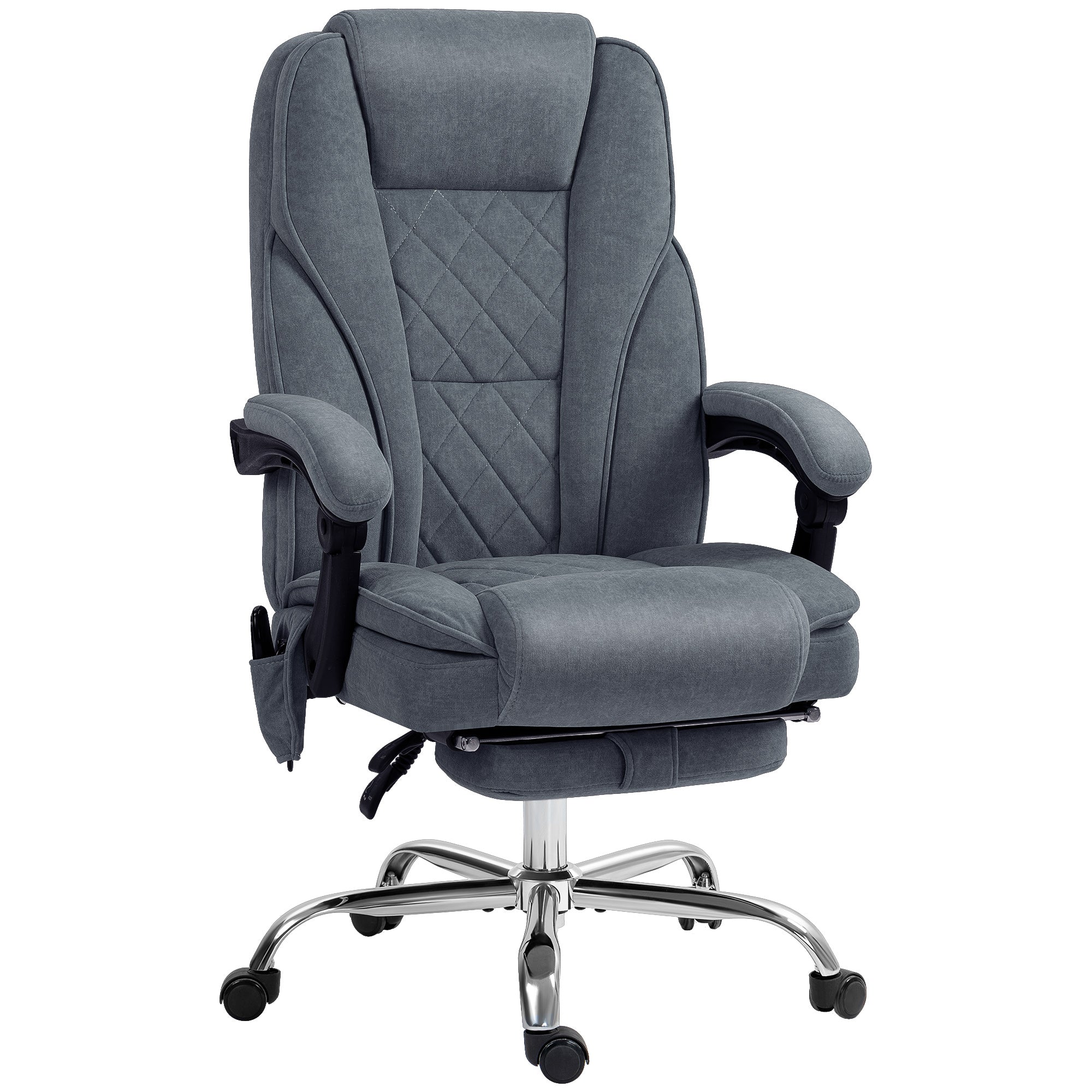 Fauteuil de bureau massant et chauffant chaise de bureau chaise ergonomique avec hauteur réglable dossier inclinable télécommande filaire repose-pieds rétractable et pivotant 360° gris