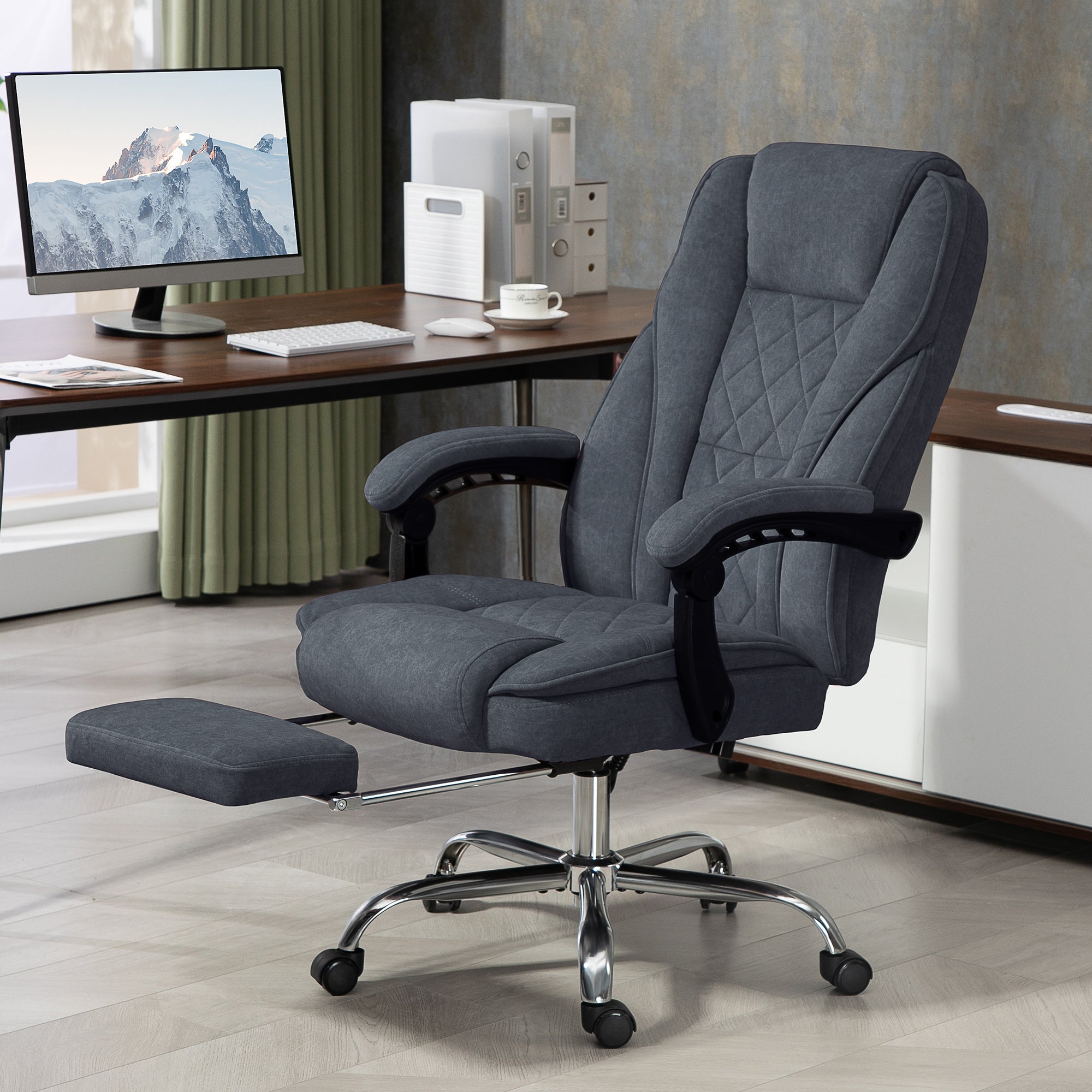 Fauteuil de bureau massant et chauffant chaise de bureau chaise ergonomique avec hauteur réglable dossier inclinable télécommande filaire repose-pieds rétractable et pivotant 360° gris