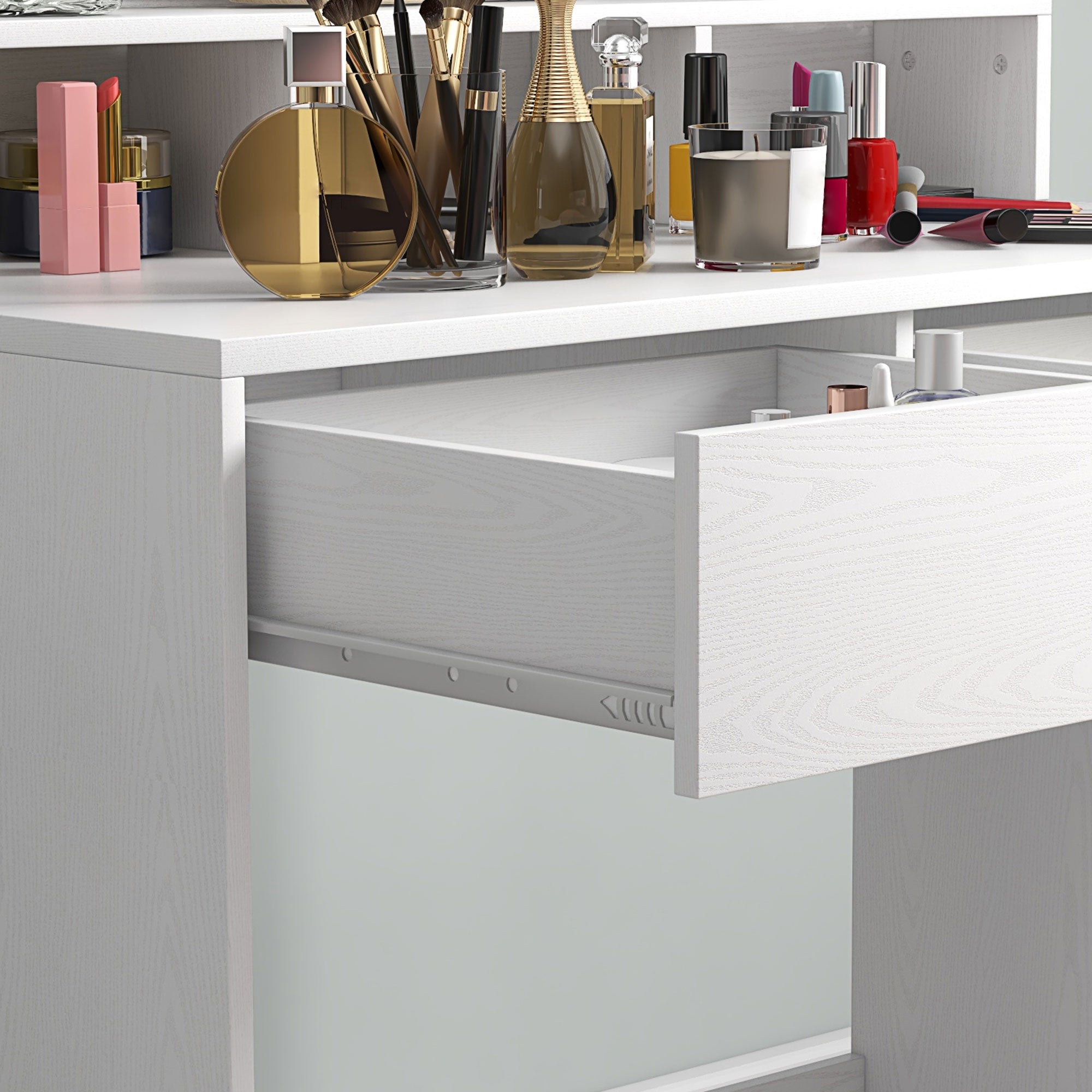 Coiffeuse avec miroir Hollywood, table de maquillage avec tiroirs, 3 modes d'éclairage, 10 ampoules, coiffeuse moderne pour chambre à coucher, salon, 80 x 40 x 135 cm, blanc