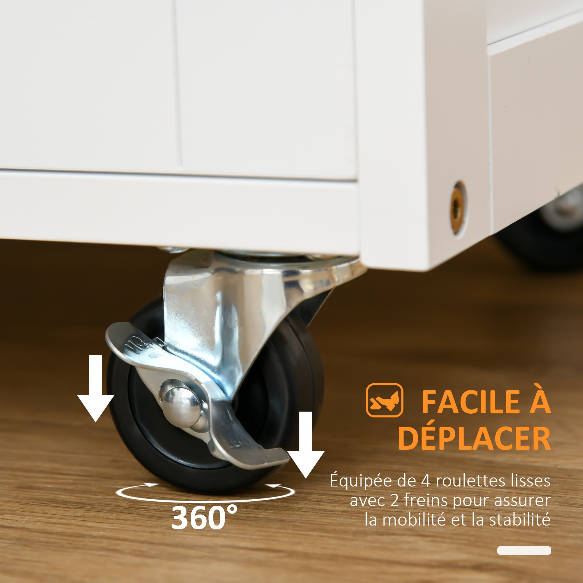 Desserte de cuisine multi rangements 2 placards tiroir casier 9 bouteilles MDF blanc plateau bois caoutchouc