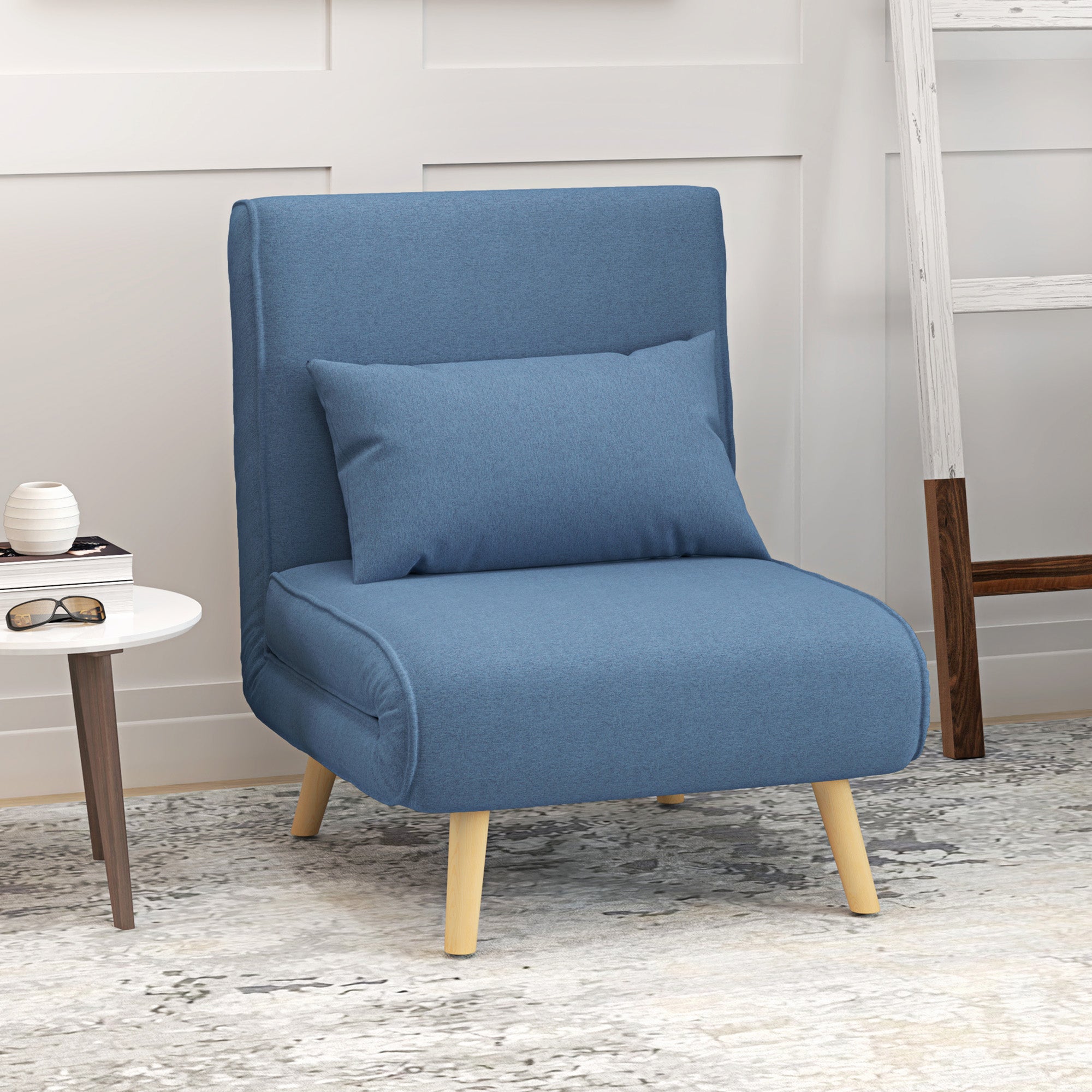 3 en 1 fauteuil convertible 1 place, fauteuil lit et chauffeuse - dossier inclinable 5 niveaux et oreiller inclus, siège rembourré - pour bureau, salon, chambre à coucher, bleu