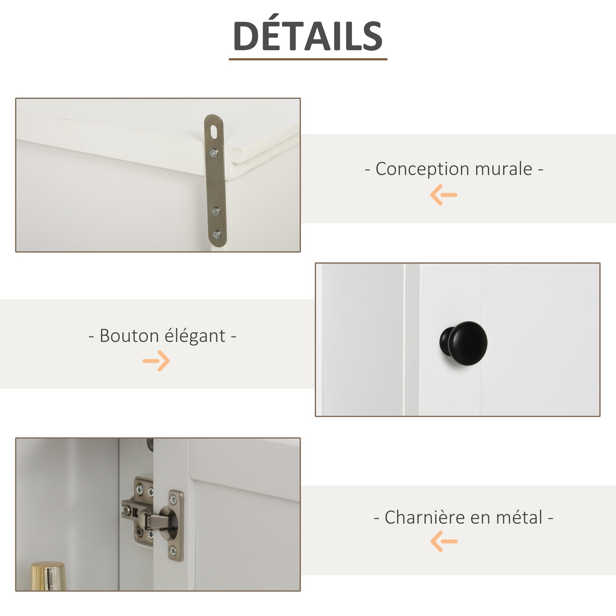 Armoire Murale de Salle de Bain Meuble Suspendu WC Placard 1 Porte 3 niches dim. 53L x 14,5l x 50,5H cm en bois Blanc