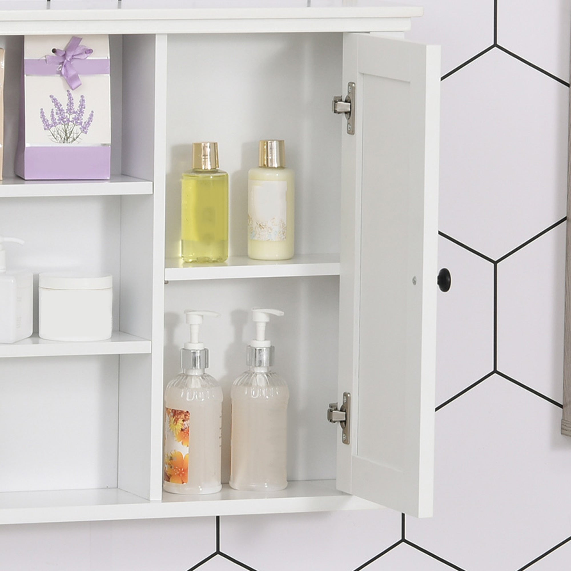 Armoire Murale de Salle de Bain Meuble Suspendu WC Placard 1 Porte 3 niches dim. 53L x 14,5l x 50,5H cm en bois Blanc