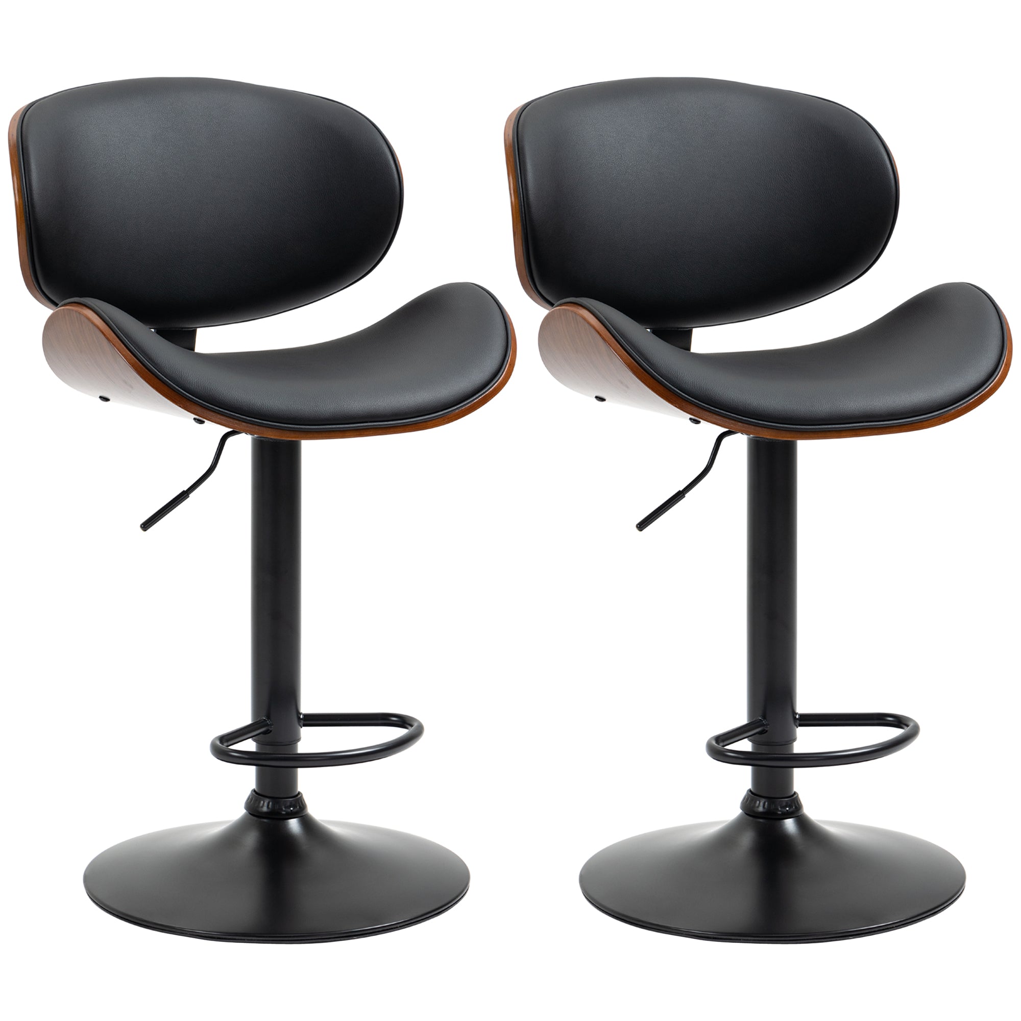 Lot de 2 tabourets de bar chaise de cuisine avec dossier revêtement synthétique hauteur réglable pivotant repose-pied noir