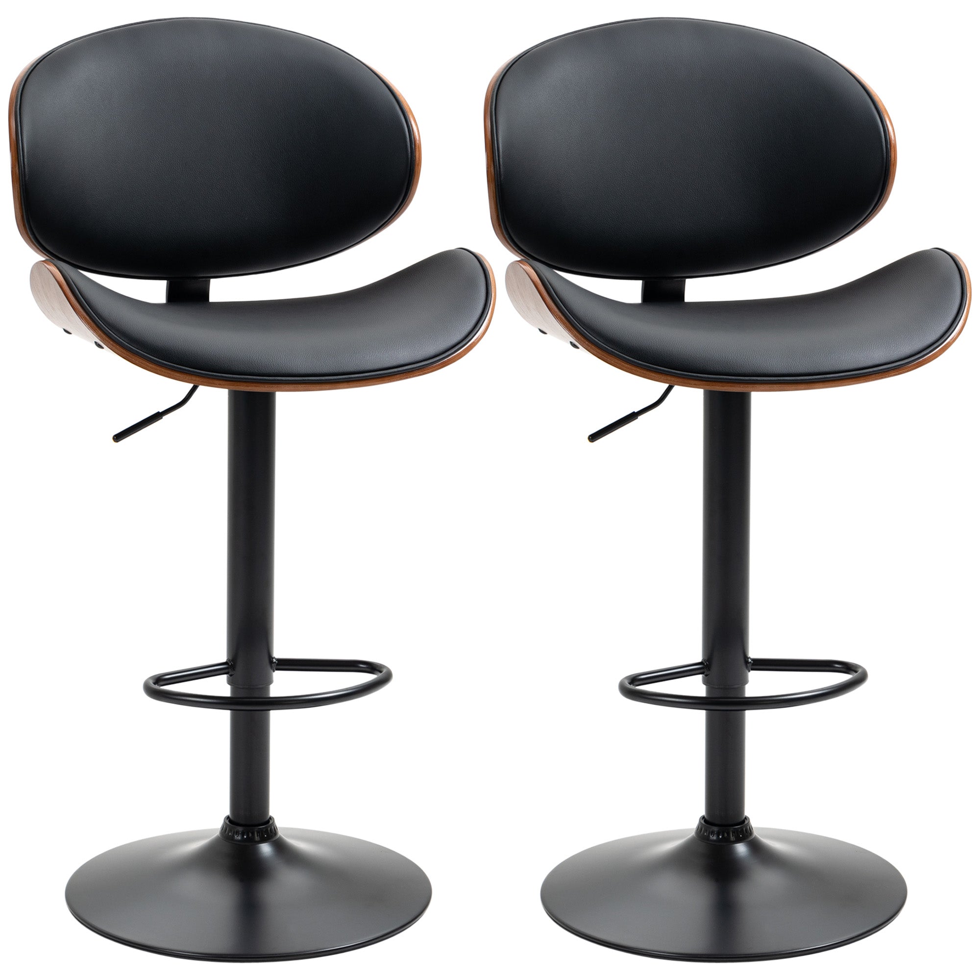 Lot de 2 tabourets de bar chaise de cuisine avec dossier revêtement synthétique hauteur réglable pivotant repose-pied noir