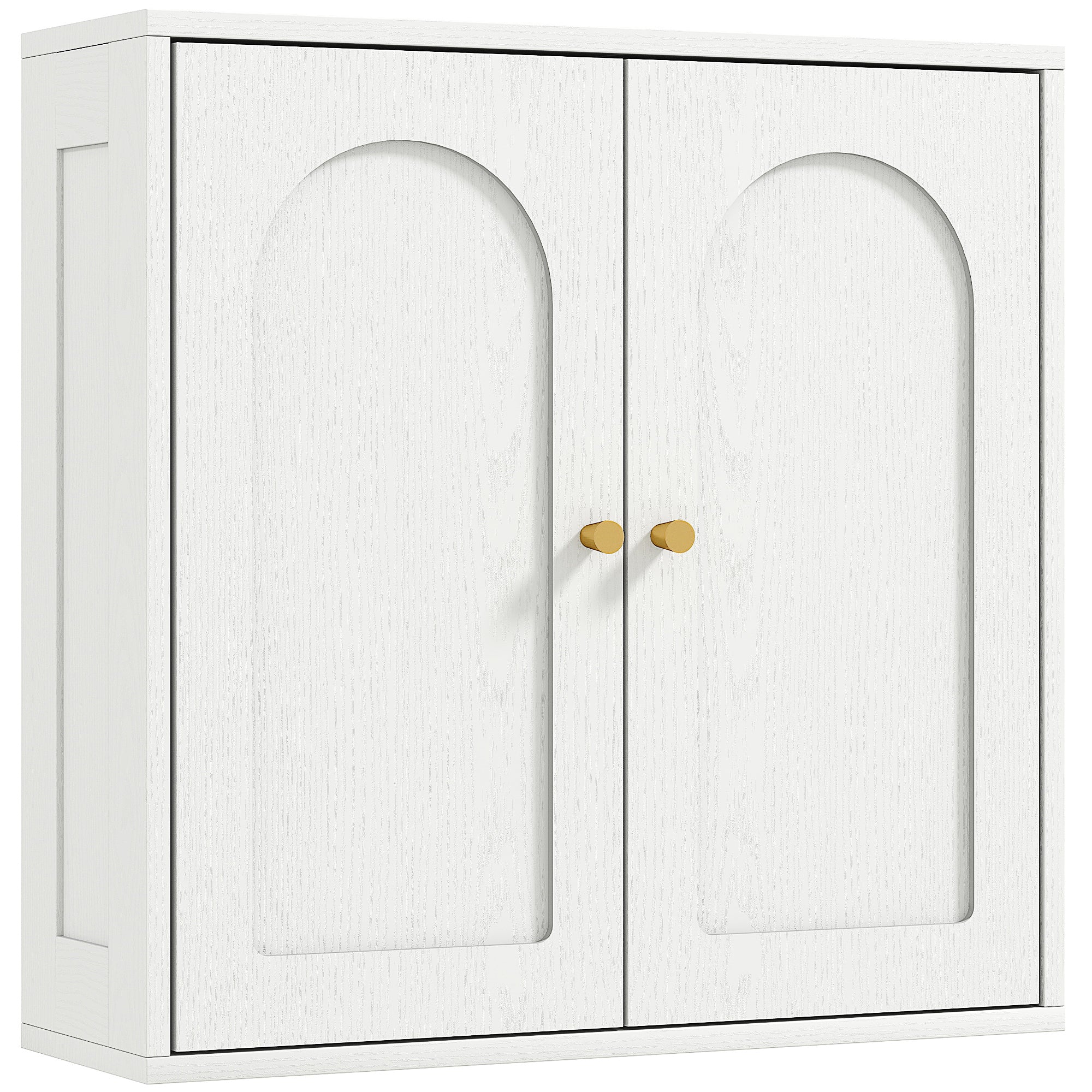 Armoire murale, meuble haut salle de bain style moderne avec placard à double porte et poignées dorées, meuble de salle de bain suspendu, 60 x 20 x 60 cm, blanc