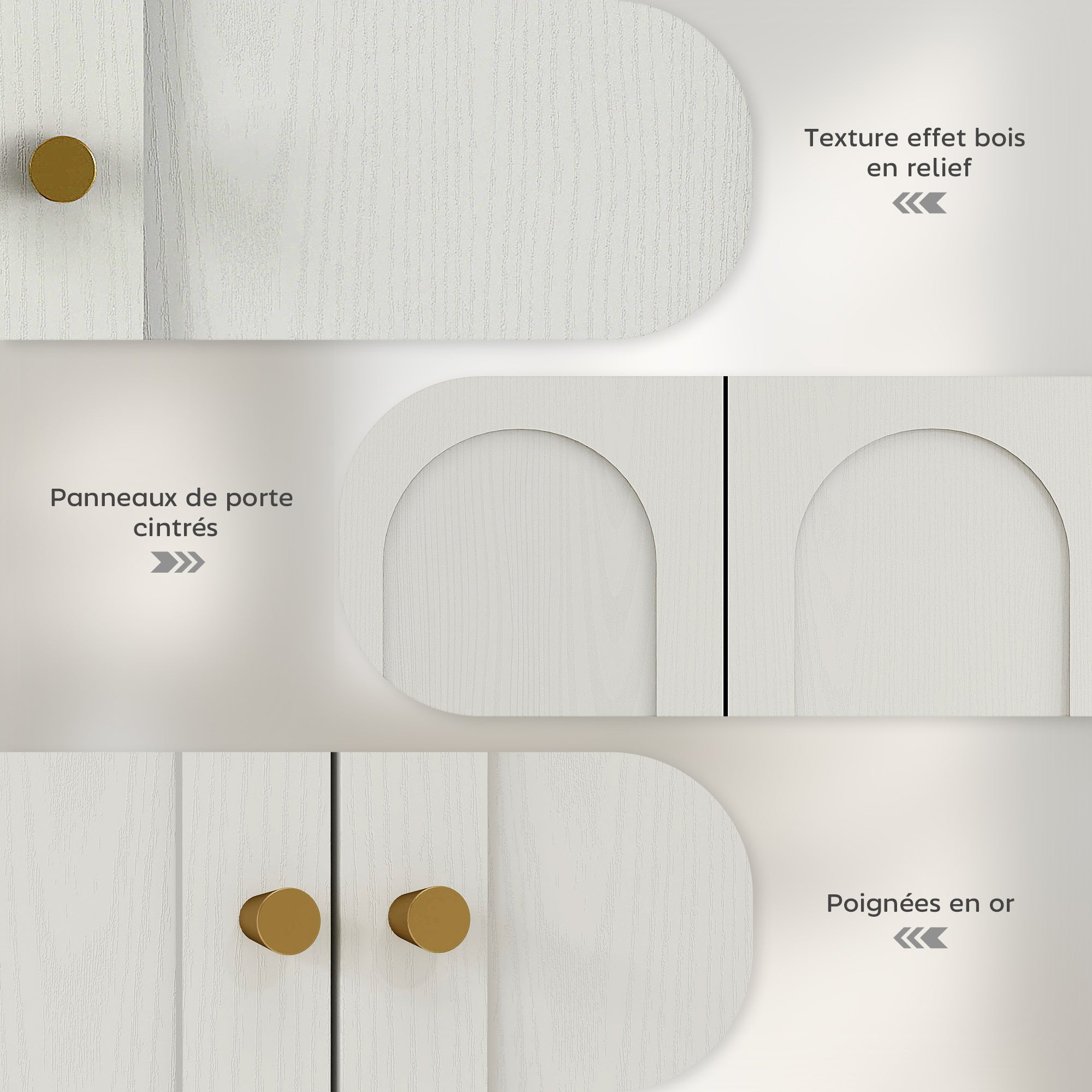 Armoire murale, meuble haut salle de bain style moderne avec placard à double porte et poignées dorées, meuble de salle de bain suspendu, 60 x 20 x 60 cm, blanc