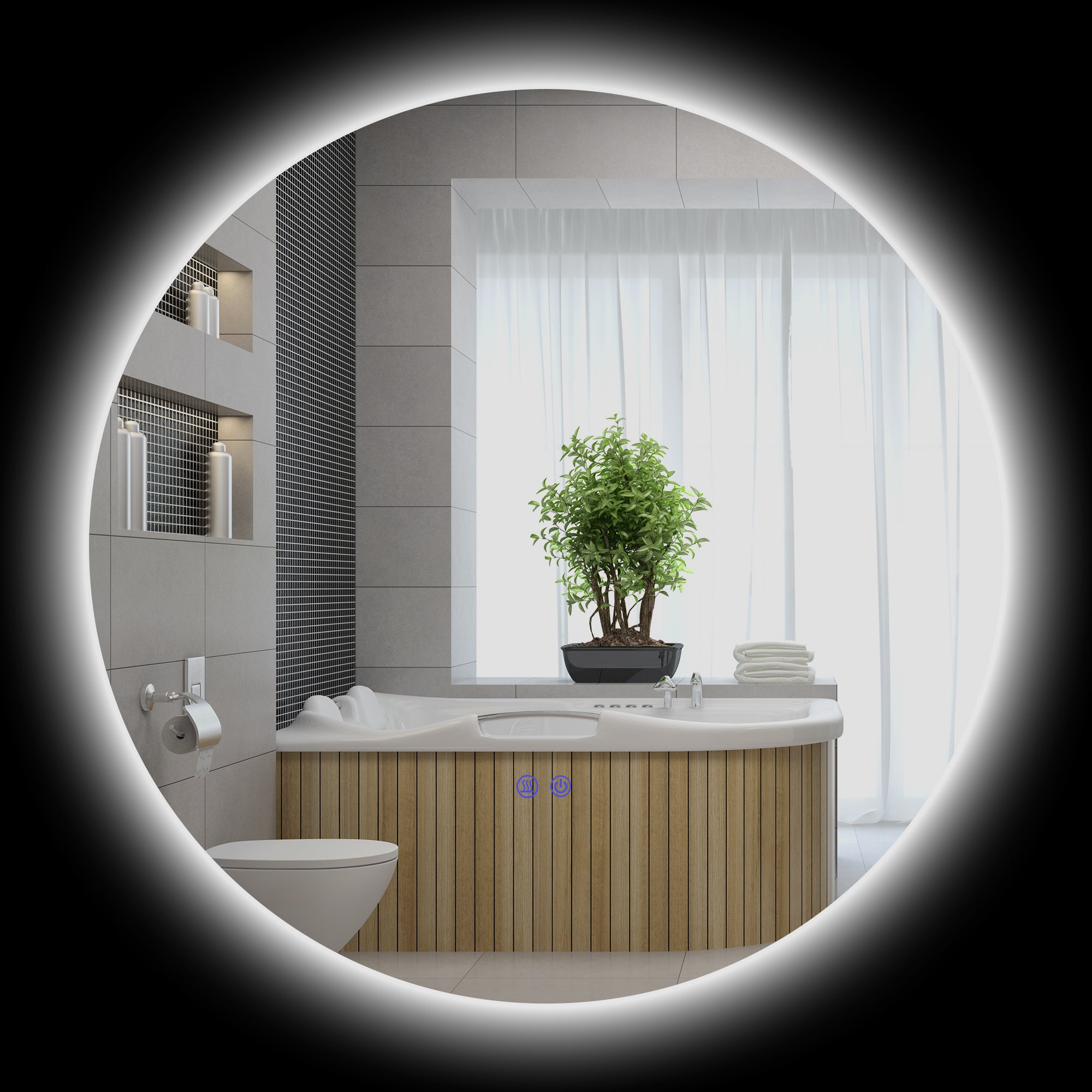 Miroir rond lumineux LED miroir mural de salle de bain 70 cm avec éclairage interrupteur tactile système antibuée luminosité réglable 35W blanc et argent