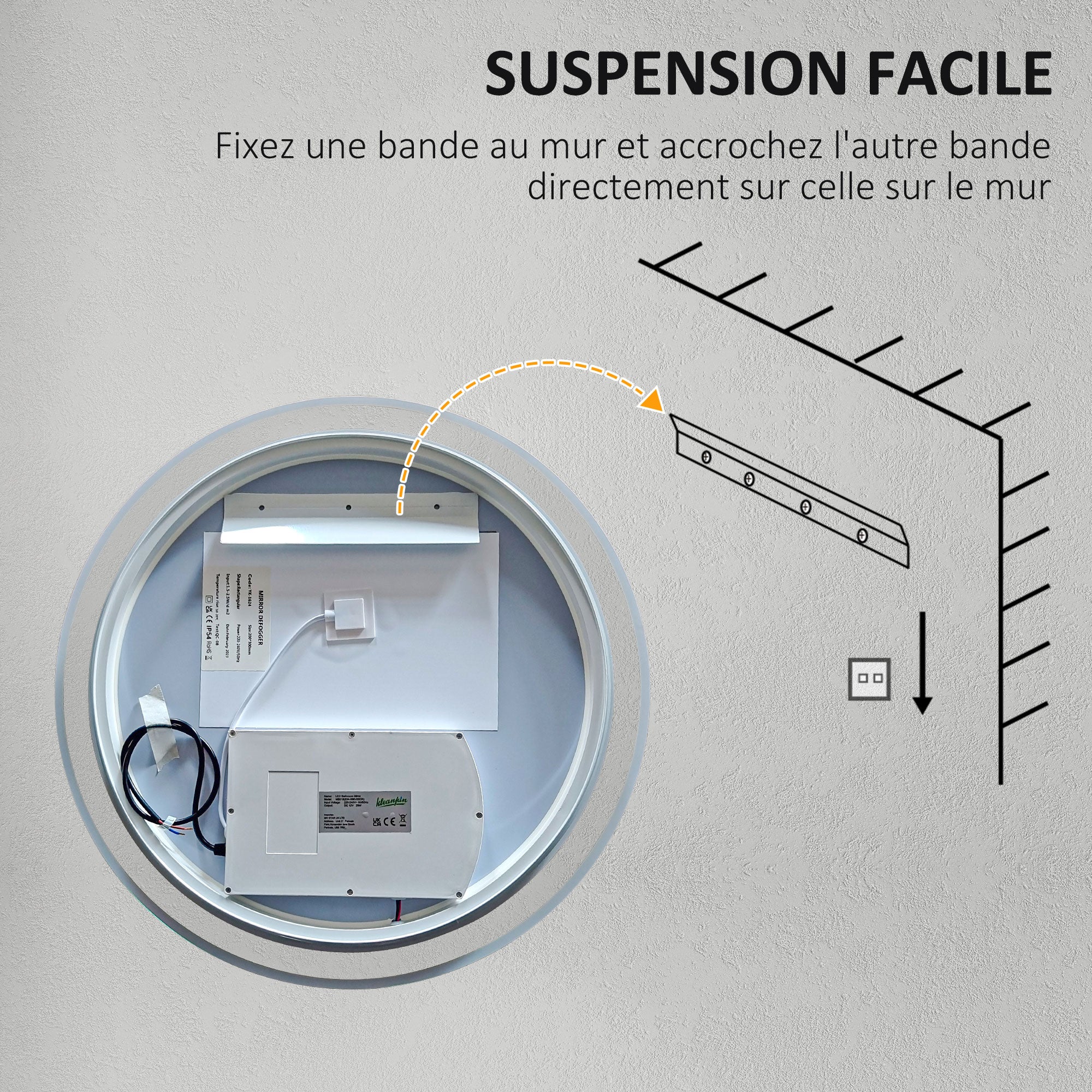 Miroir salle de bain avec éclairage Ø 80 cm miroir rond lumineux 3 couleurs interrupteur tactile système antibuée 46W blanc argent
