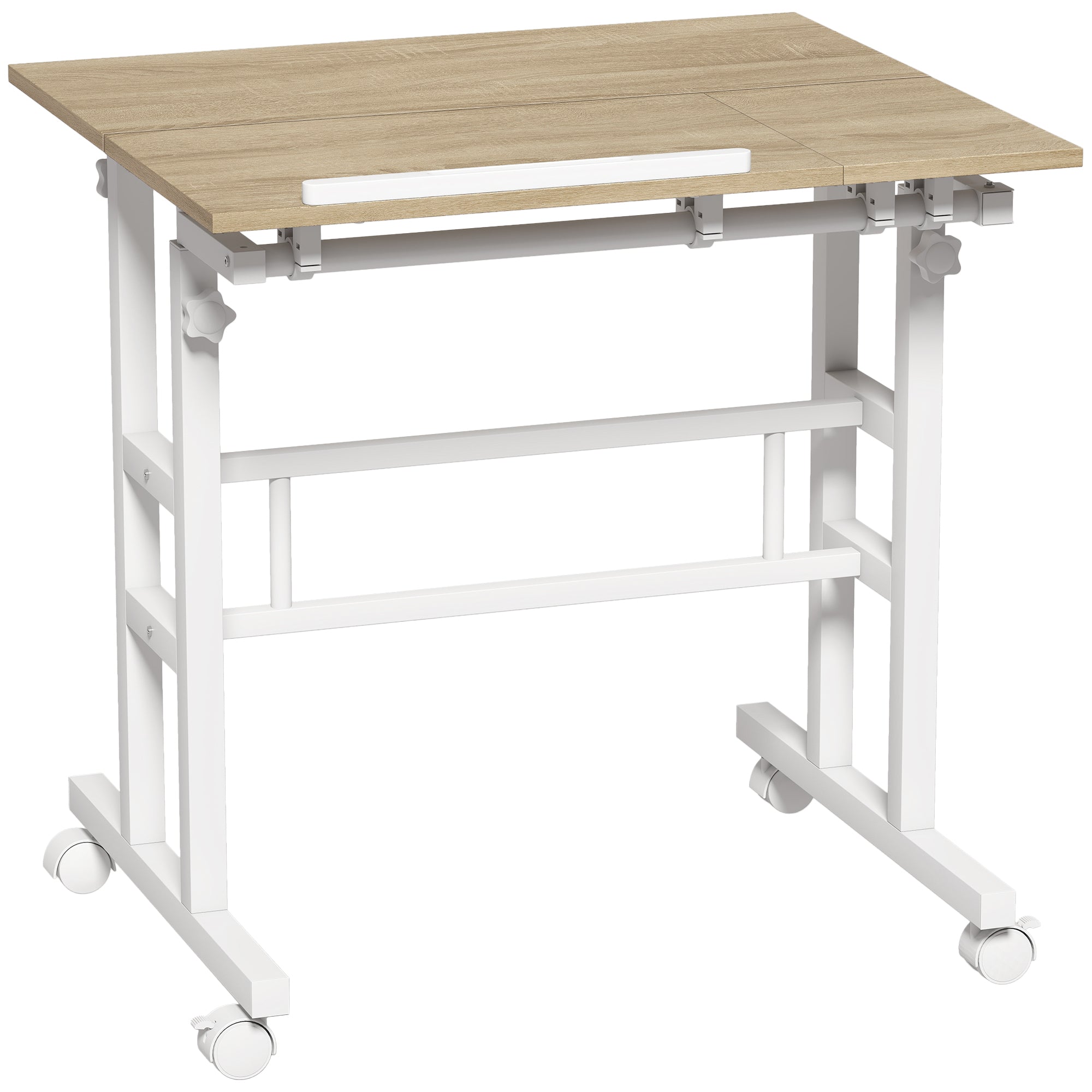 Bureau assis debout, bureau réglable en hauteur 70 x 60 cm, table ordinateur à roulettes avec plateau inclinable, poste de travail pour chambre, petits espaces, marron