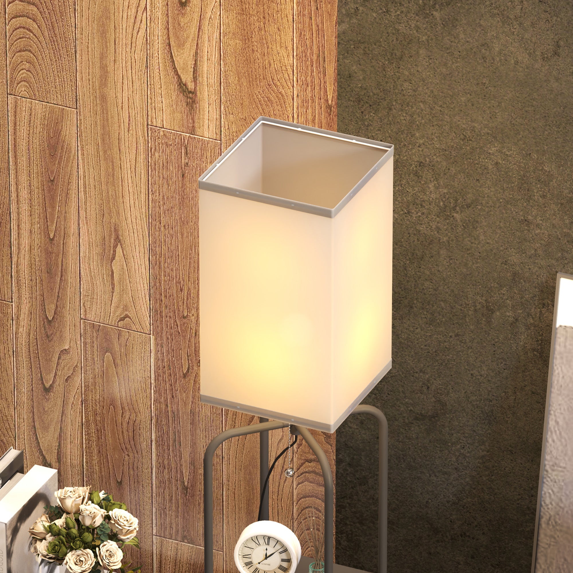 Lampadaire sur pied salon, lampe salon moderne, lampadaire avec étagères, abat-jour en tissu, interrupteur à chaînette pour chambre à coucher, bureau, ampoule non incluse, noir