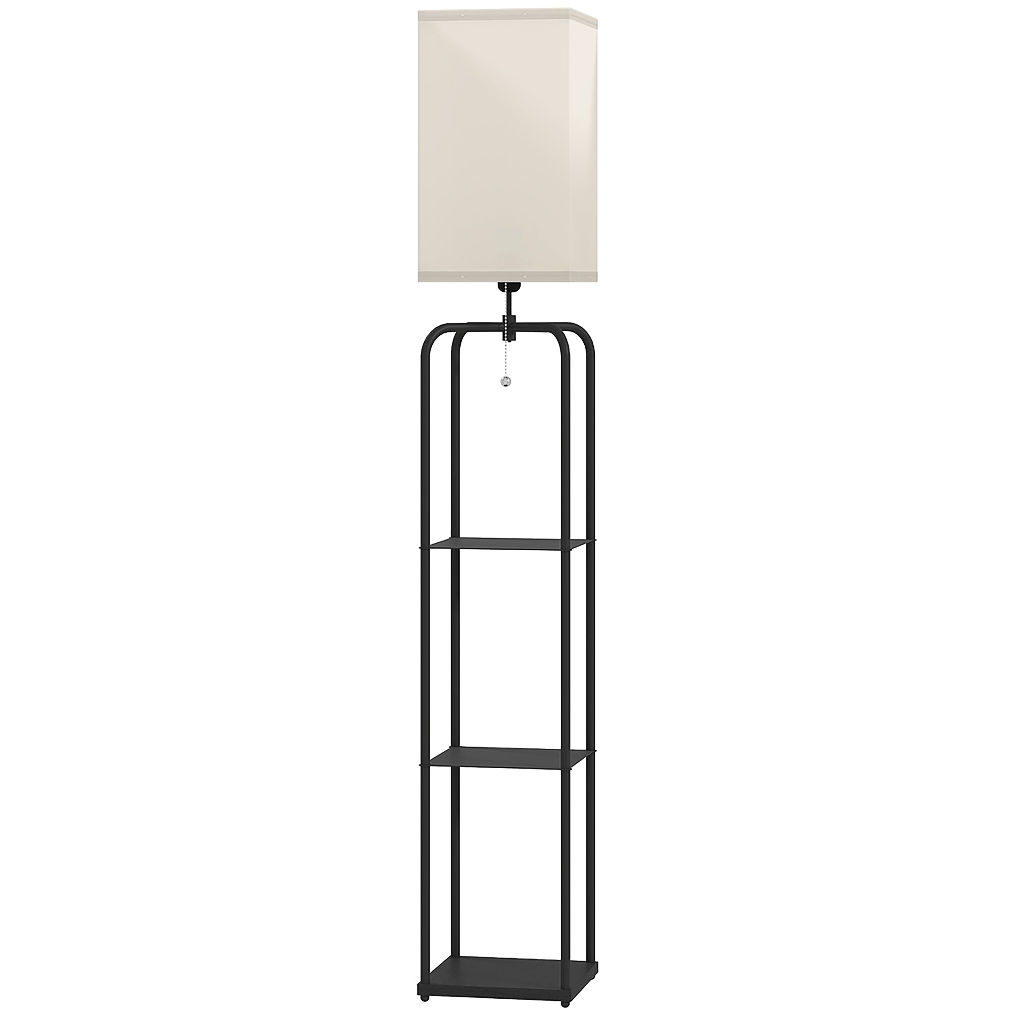 Lampadaire sur pied salon, lampe salon moderne, lampadaire avec étagères, abat-jour en tissu, interrupteur à chaînette pour chambre à coucher, bureau, ampoule non incluse, noir