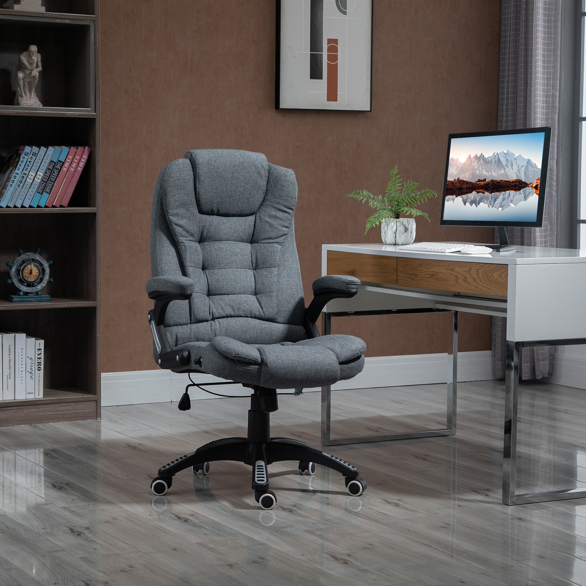 Fauteuil de bureau chaise pour ordinateur ergonomique dossier inclinable assise pivotant hauteur réglable accoudoir rembourré gris